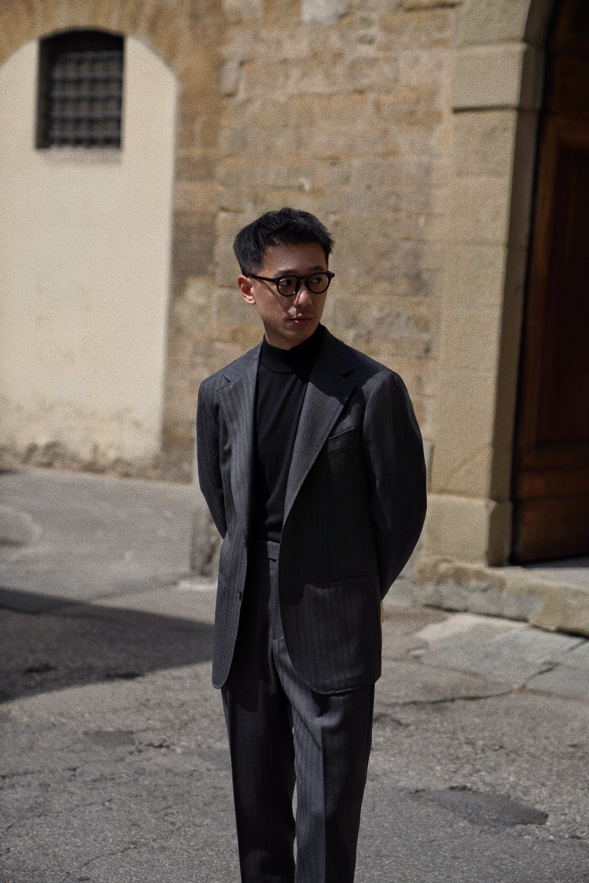 MTO Charcoal Herringbone Worsted Wool Suit #480