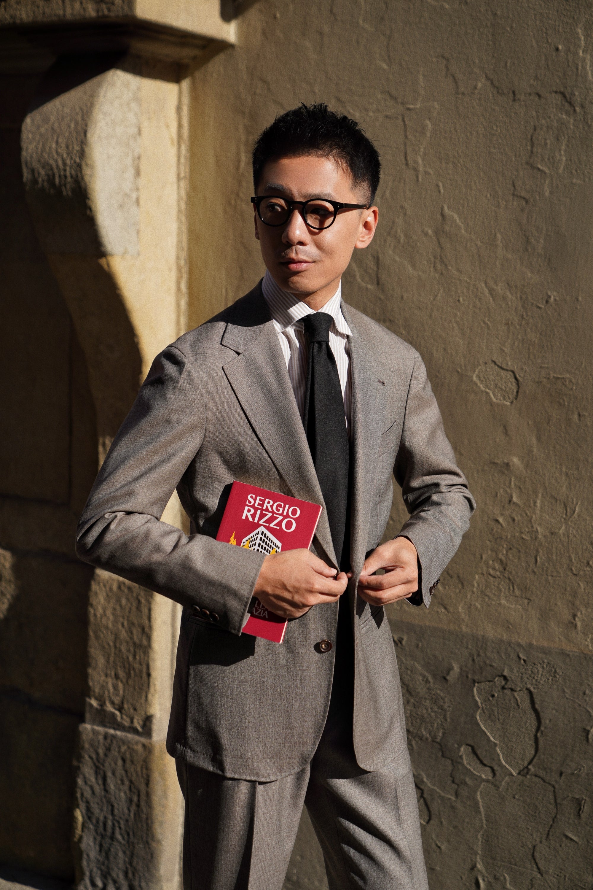 MTO Taupe Sharkskin Worsted Wool Suit #479