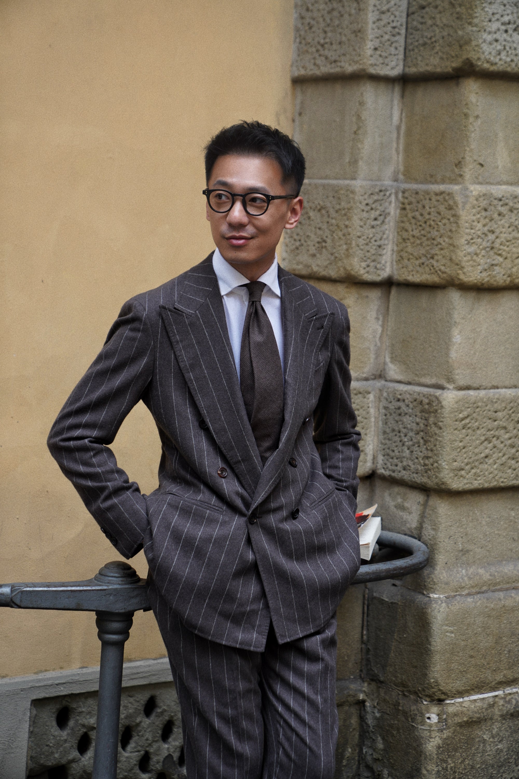 MTO Brown Chalkstripe Worsted Flannel Suit #499