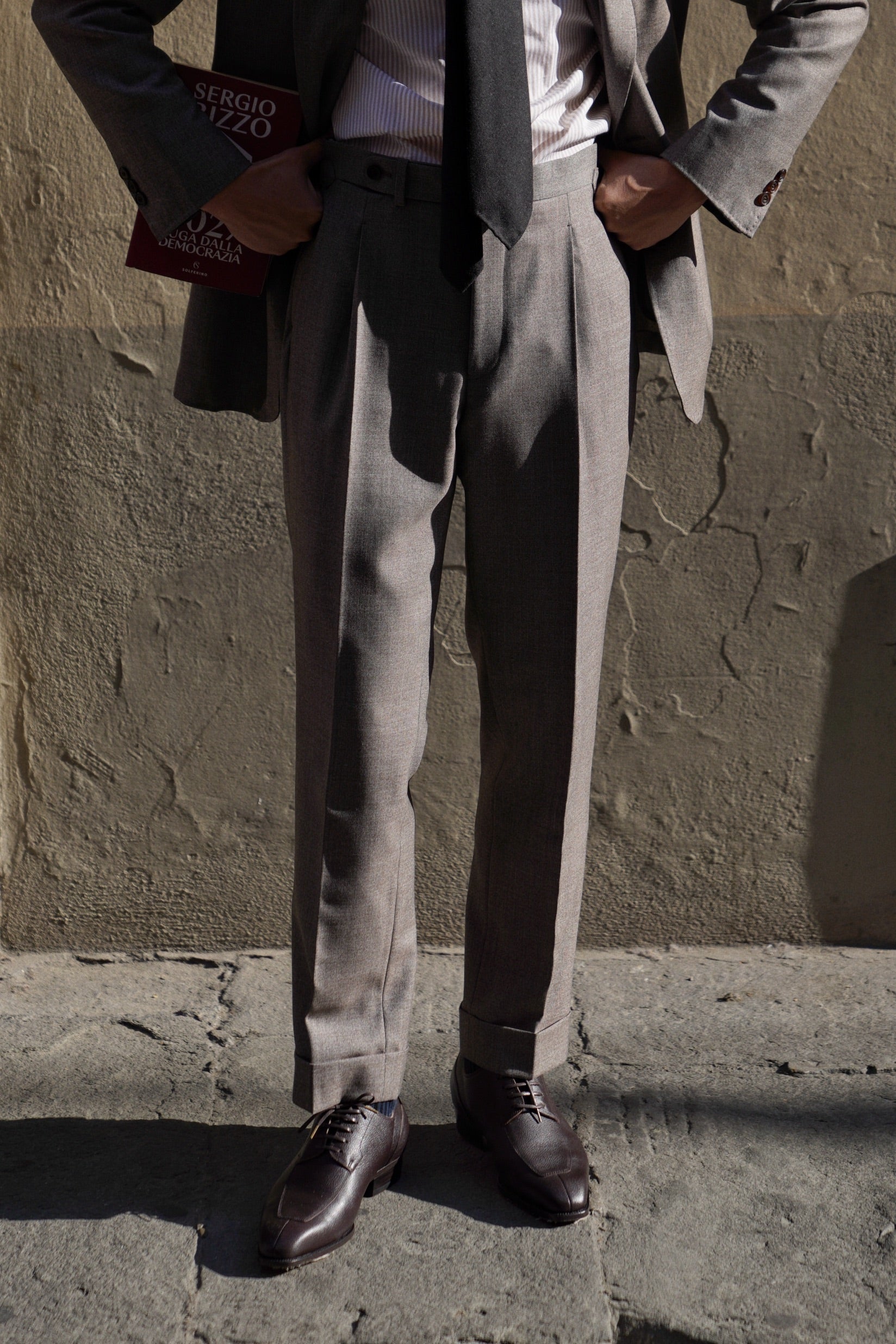 MTO Taupe Sharkskin Worsted Wool Suit #479