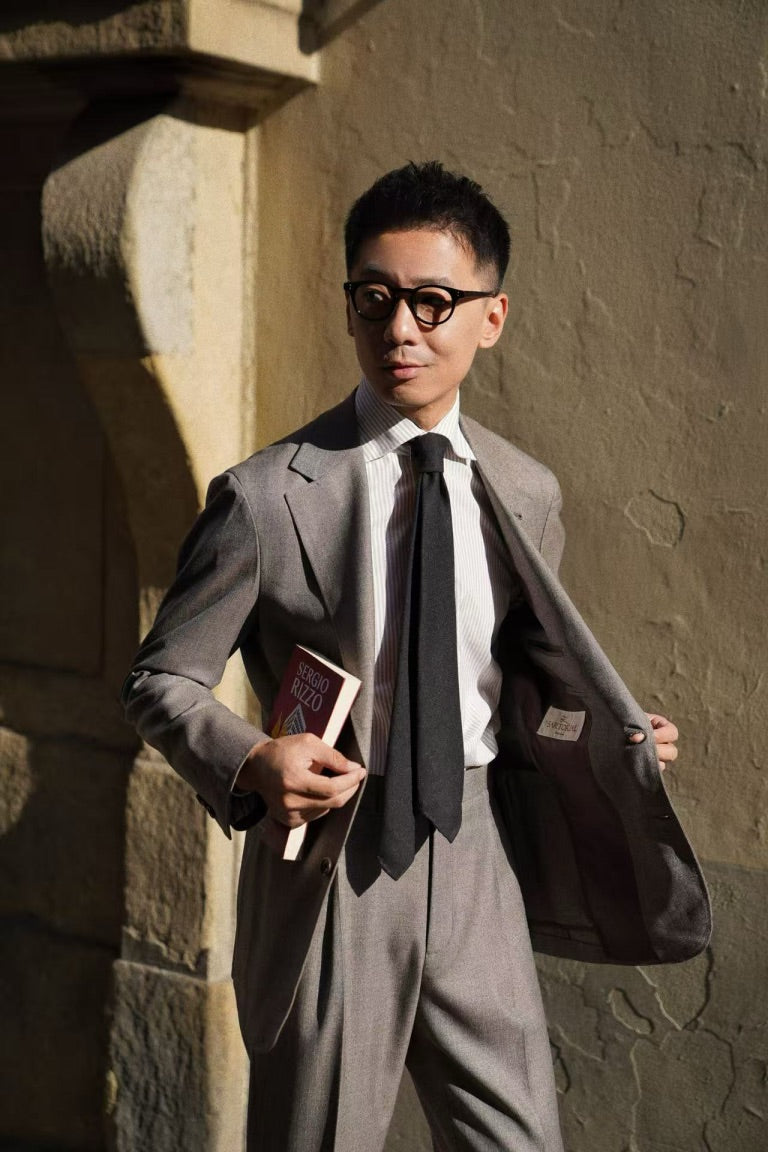 MTO Taupe Sharkskin Worsted Wool Suit #479