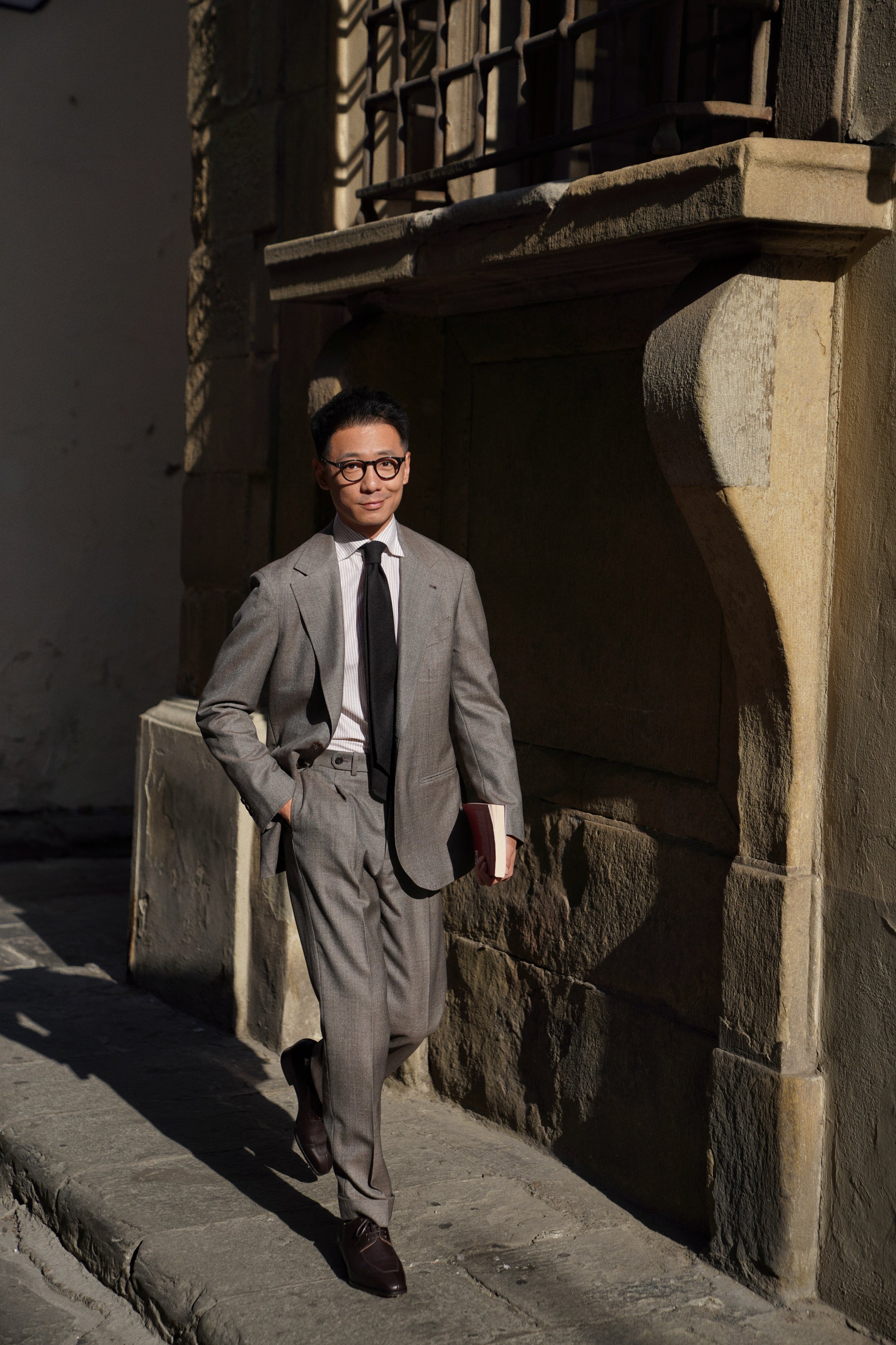 MTO Taupe Sharkskin Worsted Wool Suit #479