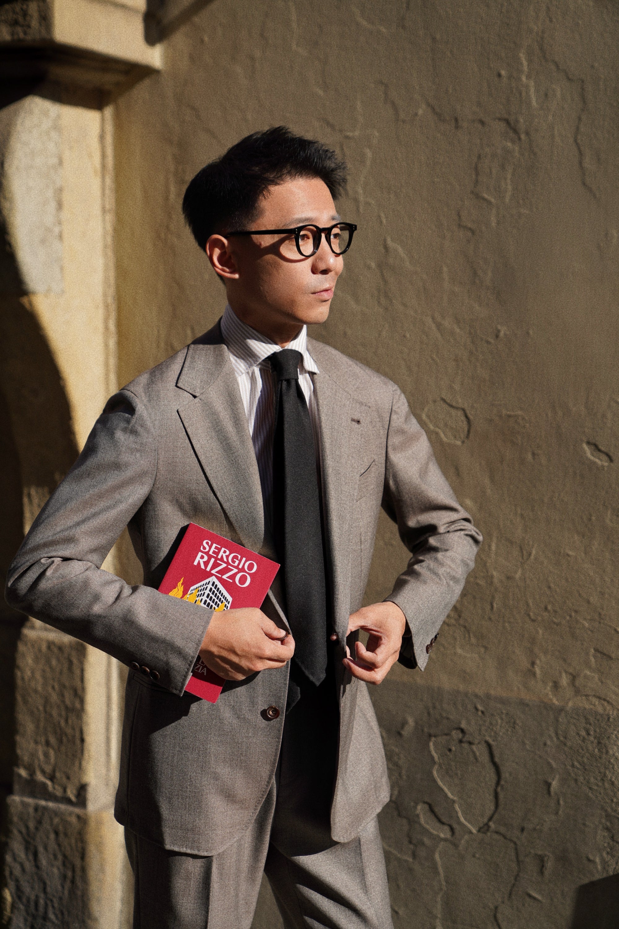 MTO Taupe Sharkskin Worsted Wool Suit #479