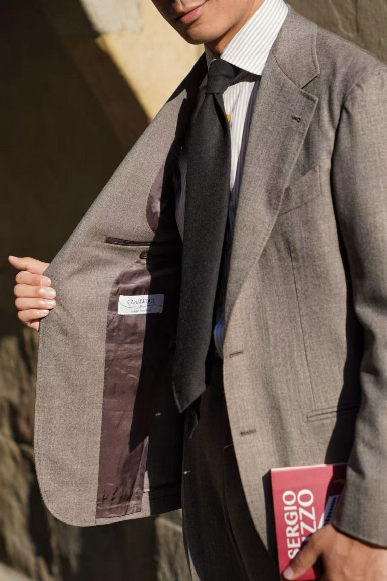 MTO Taupe Sharkskin Worsted Wool Suit #479
