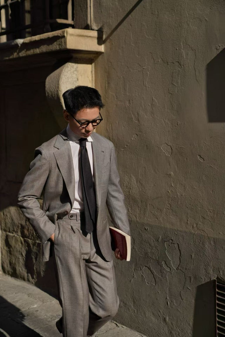 MTO Taupe Sharkskin Worsted Wool Suit #479