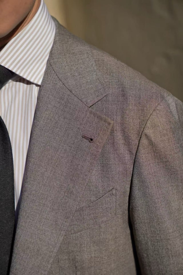 MTO Taupe Sharkskin Worsted Wool Suit #479