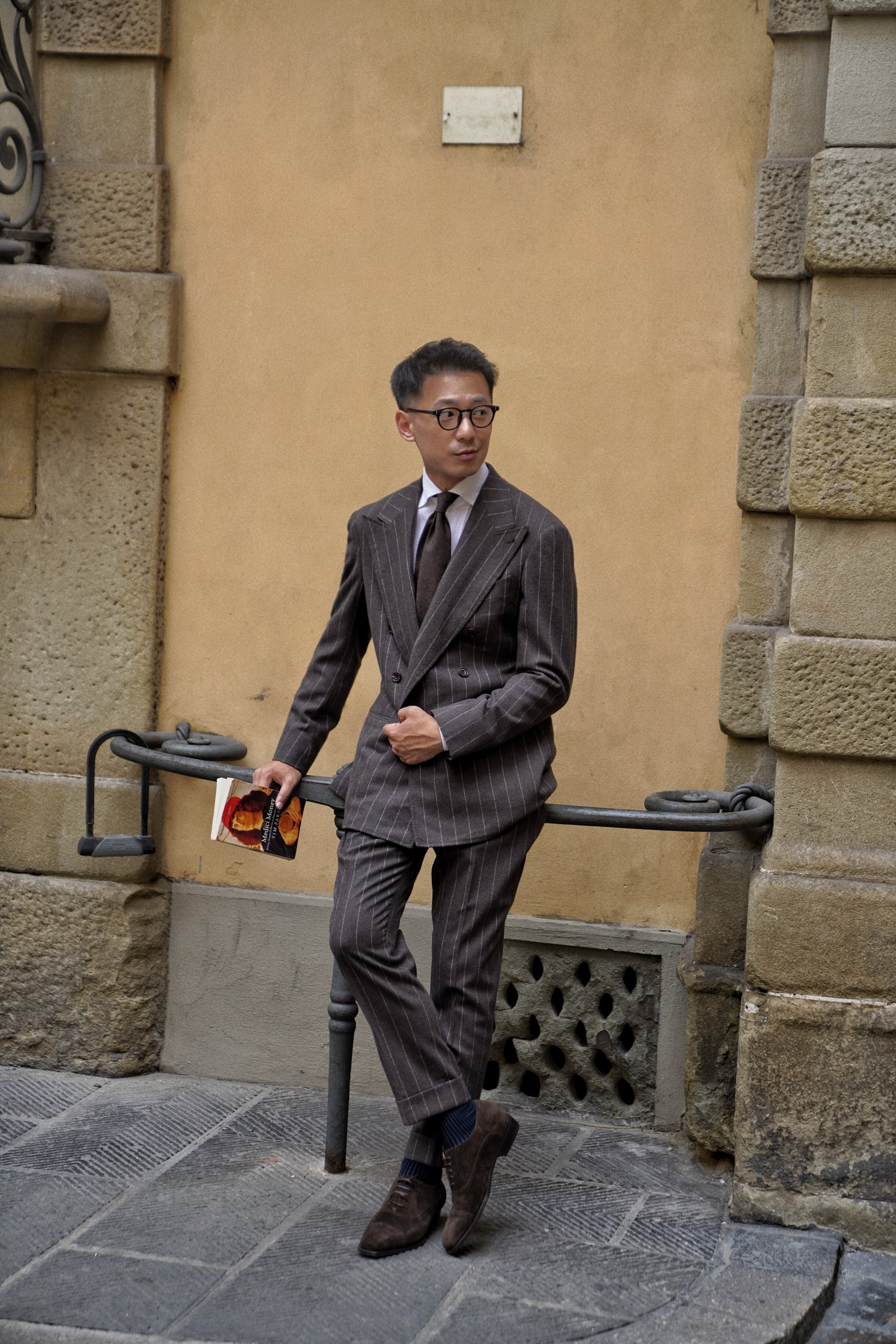 MTO Brown Chalkstripe Worsted Flannel Suit #499