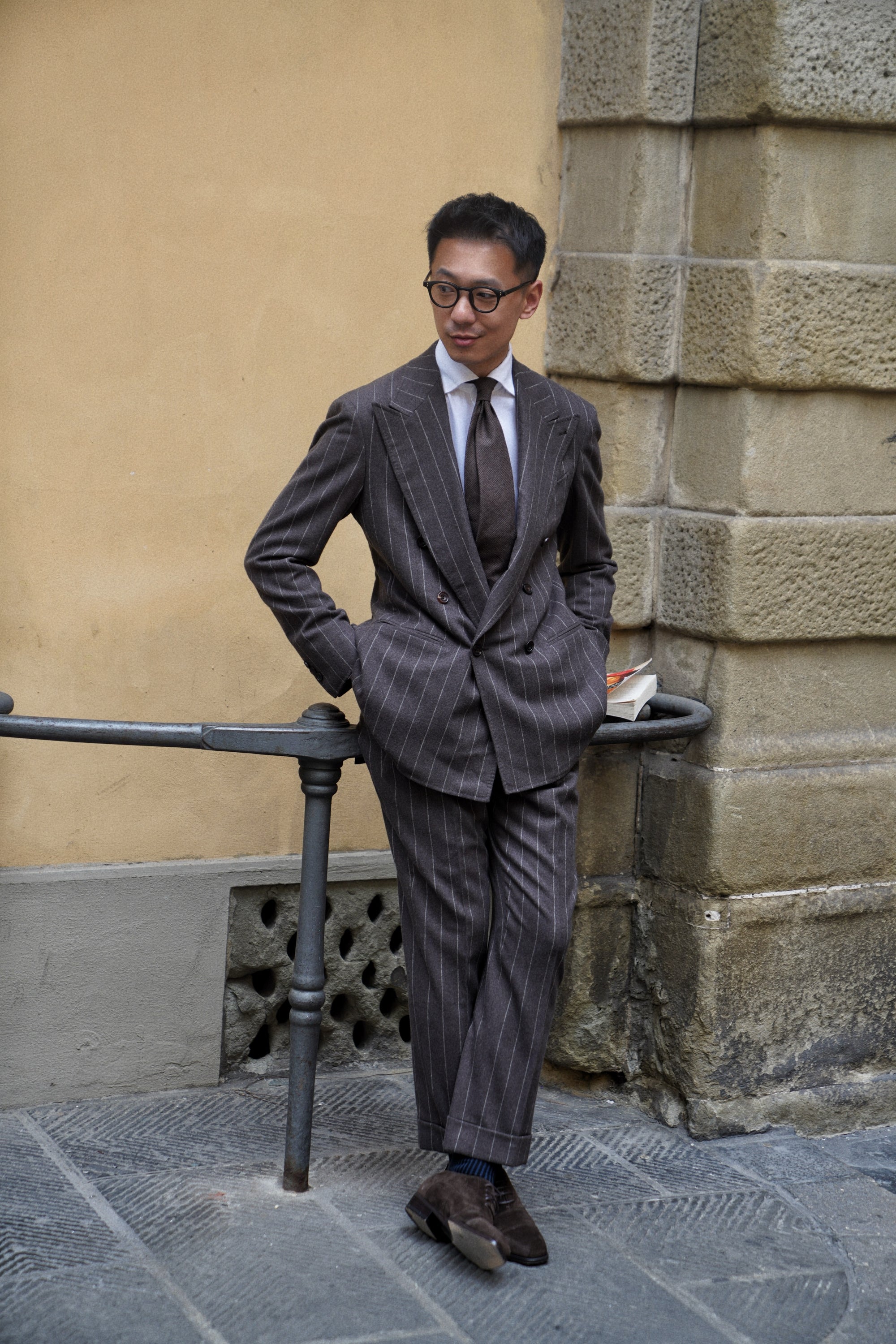 MTO Brown Chalkstripe Worsted Flannel Suit #499