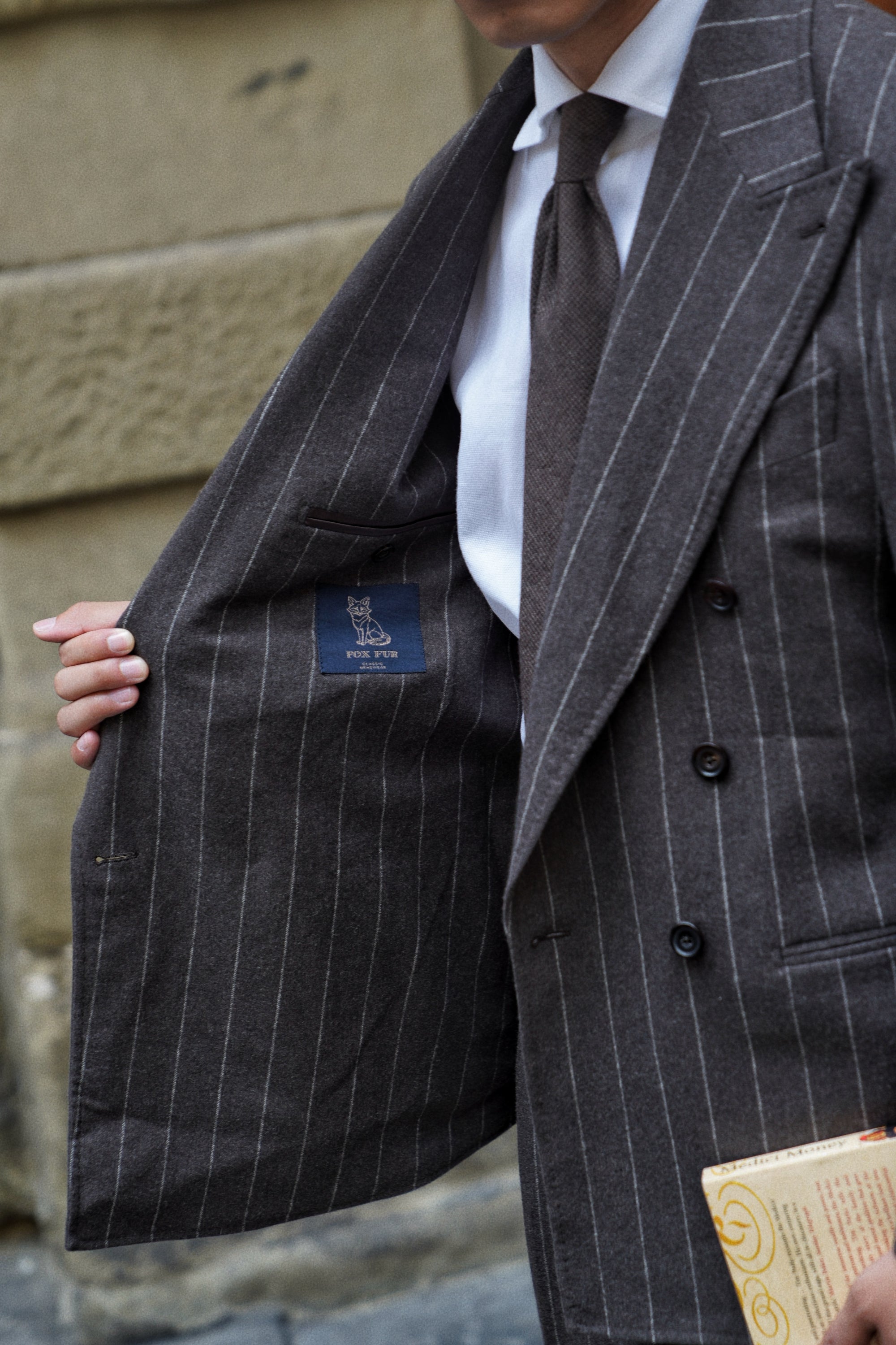 MTO Brown Chalkstripe Worsted Flannel Suit #499