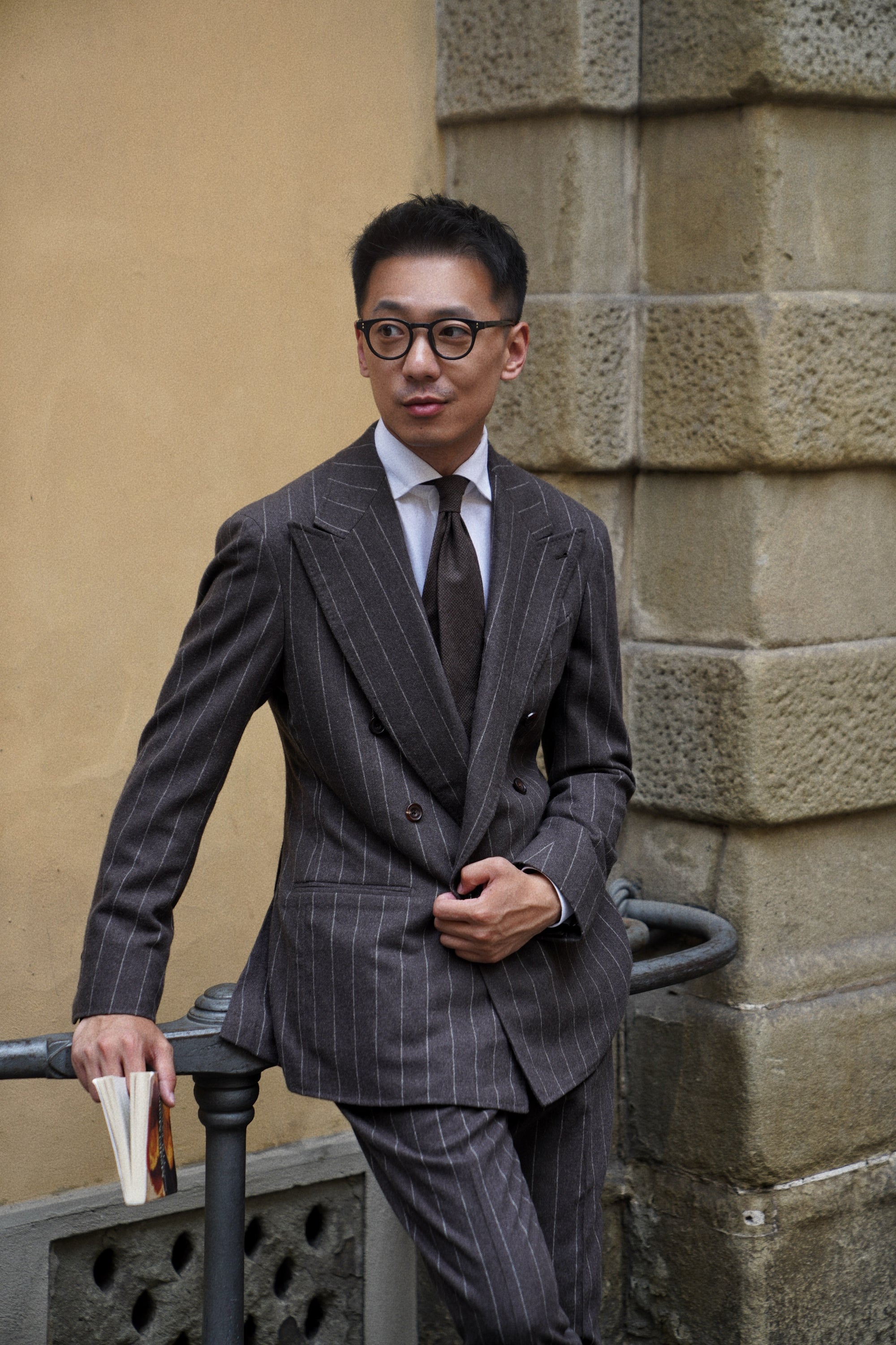 MTO Brown Chalkstripe Worsted Flannel Suit #499