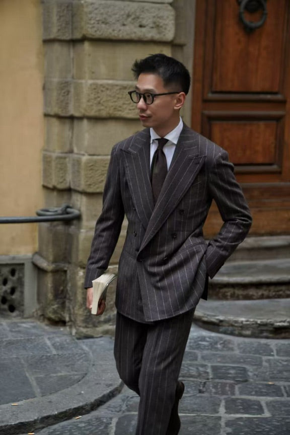 MTO Brown Chalkstripe Worsted Flannel Suit #499