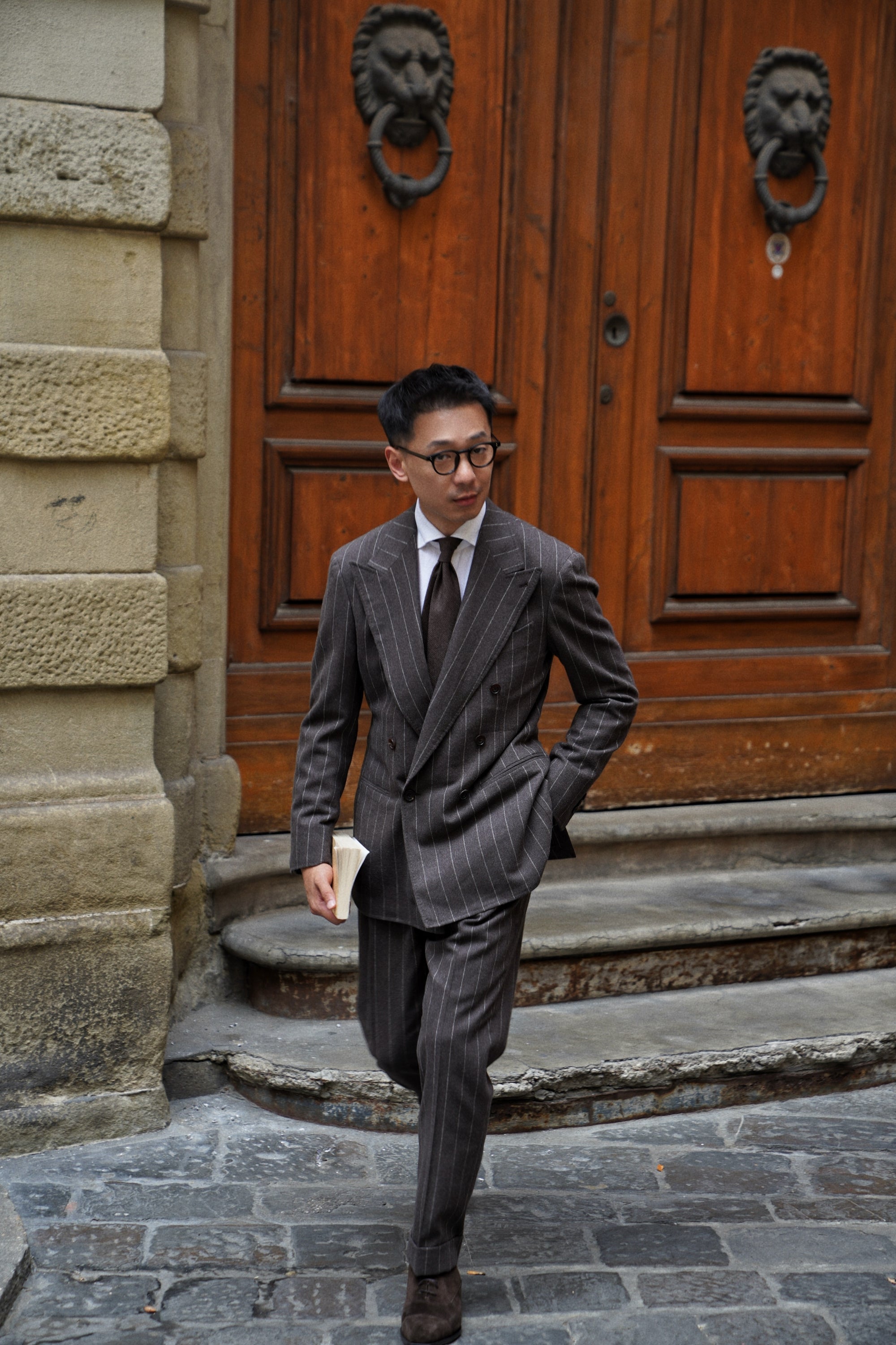 MTO Brown Chalkstripe Worsted Flannel Suit #499