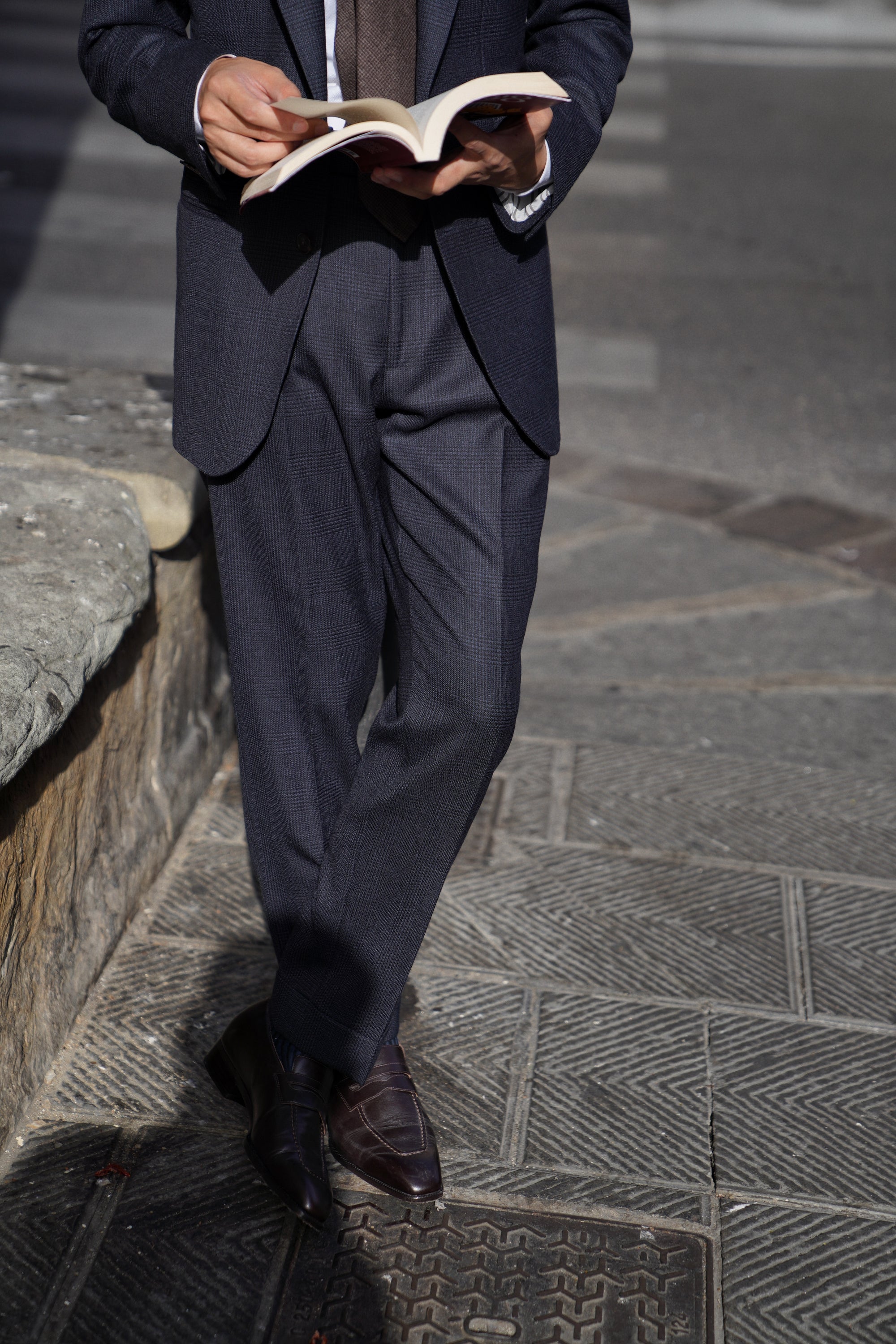 MTO Navy Glen Check Wool Suit #390