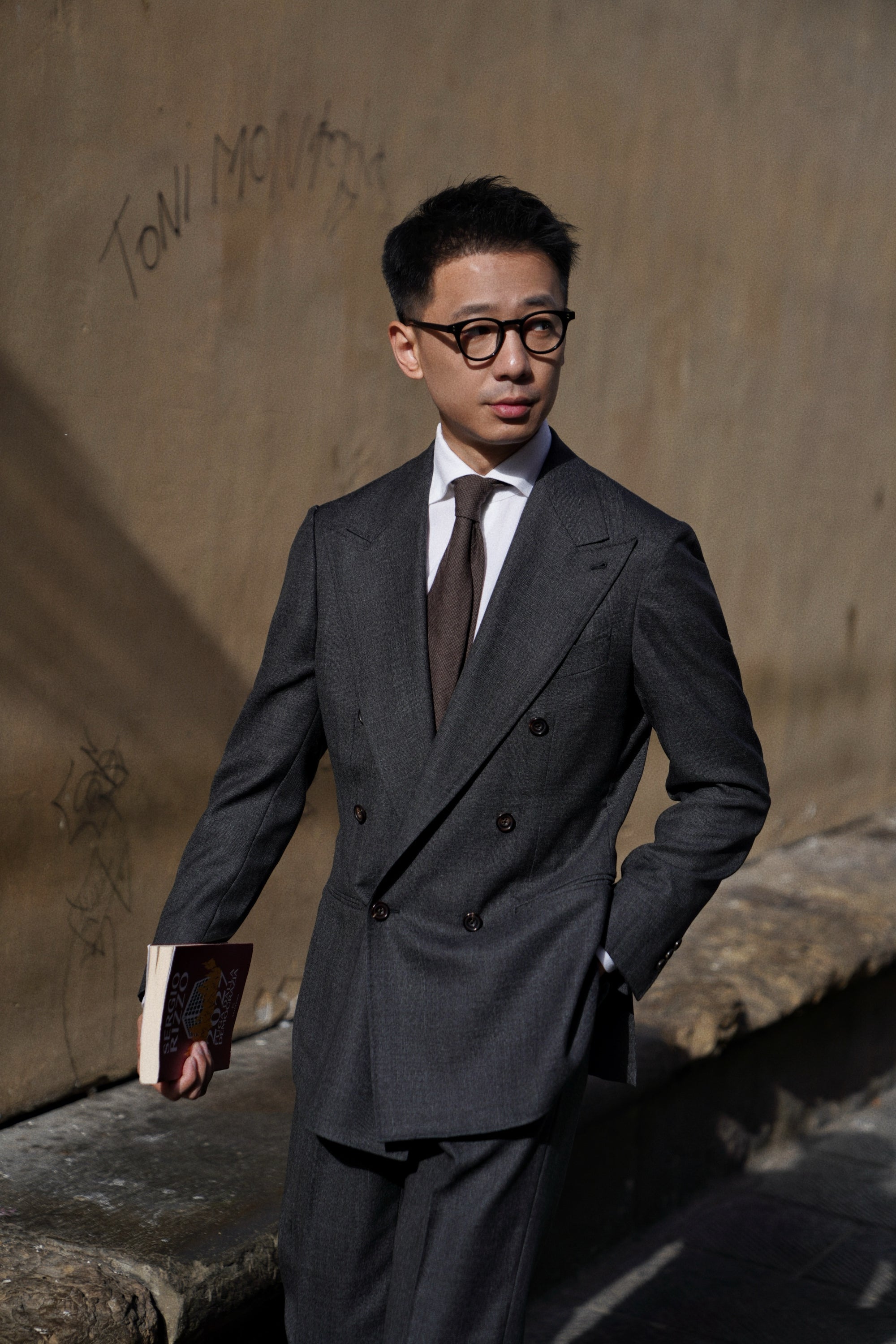 MTO Dark Grey Glen Check Worsted Wool Suit #482