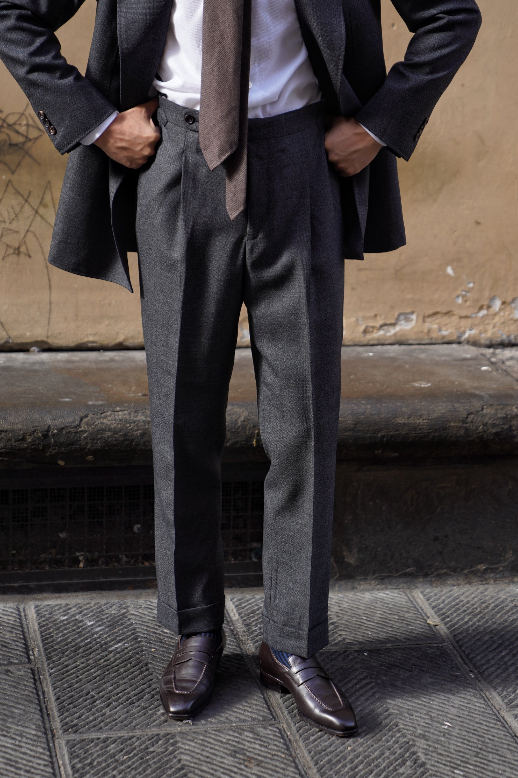 MTO Dark Grey Glen Check Worsted Wool Suit #482