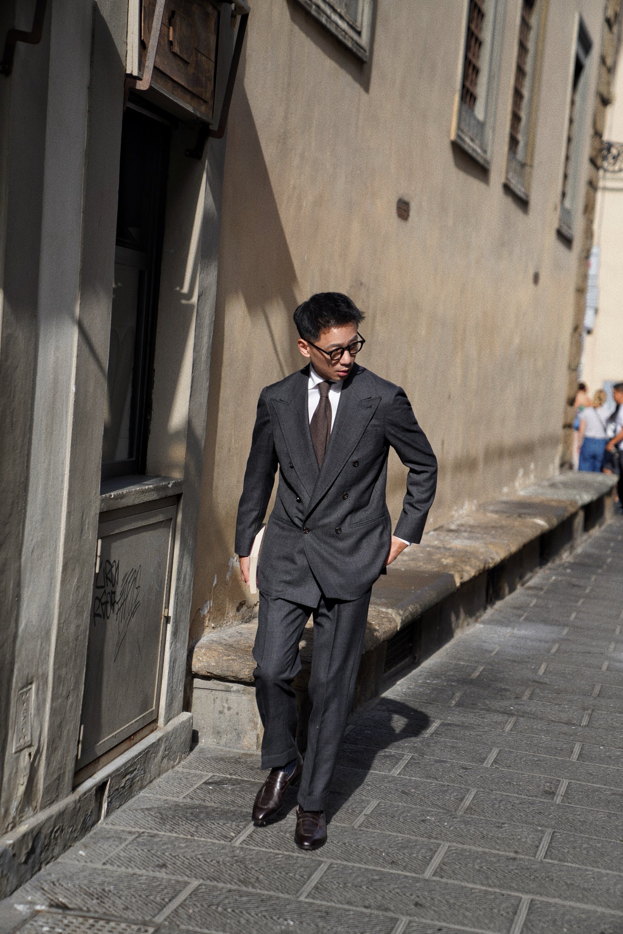 MTO Dark Grey Glen Check Worsted Wool Suit #482