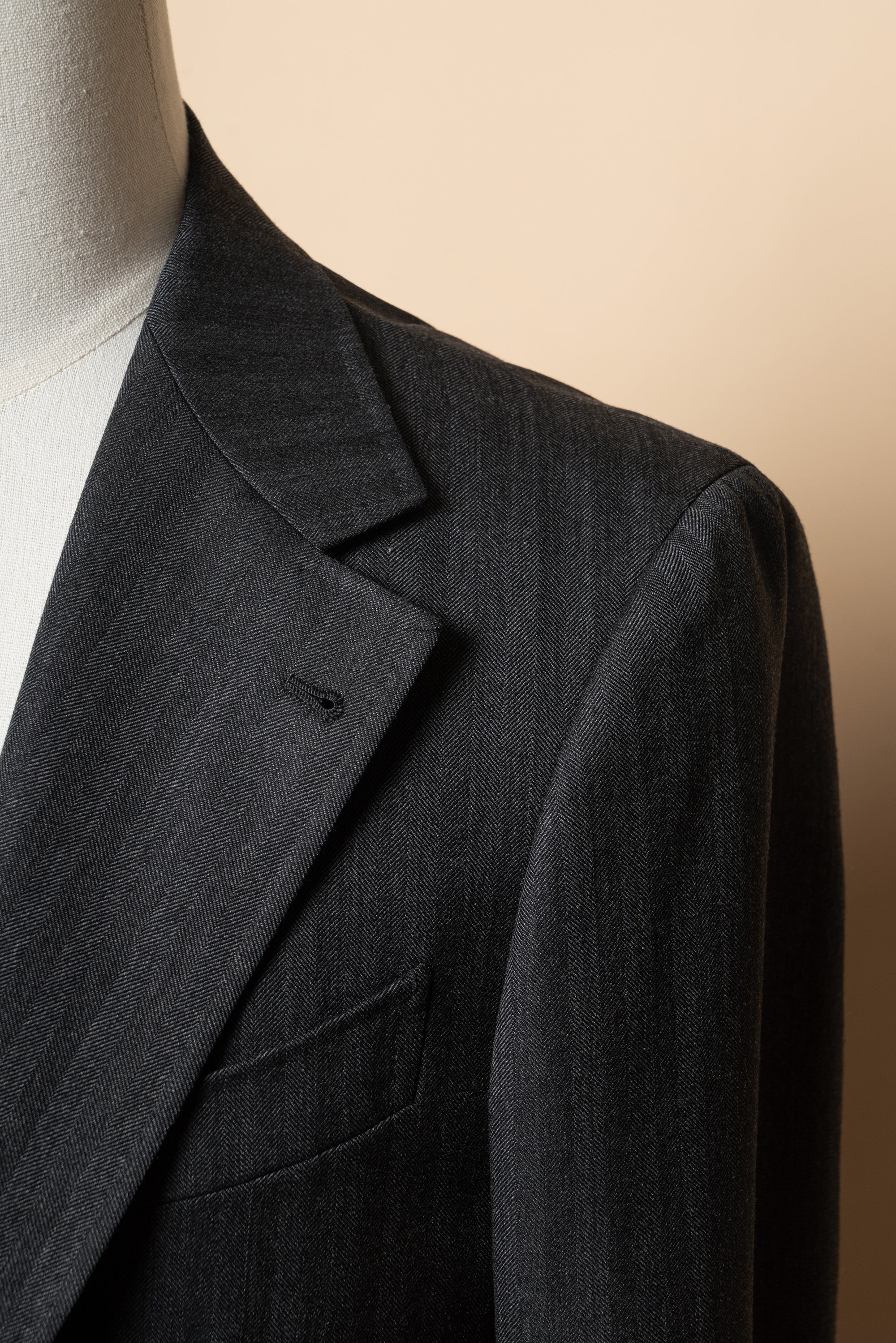 MTO Charcoal Herringbone Worsted Wool Suit #480