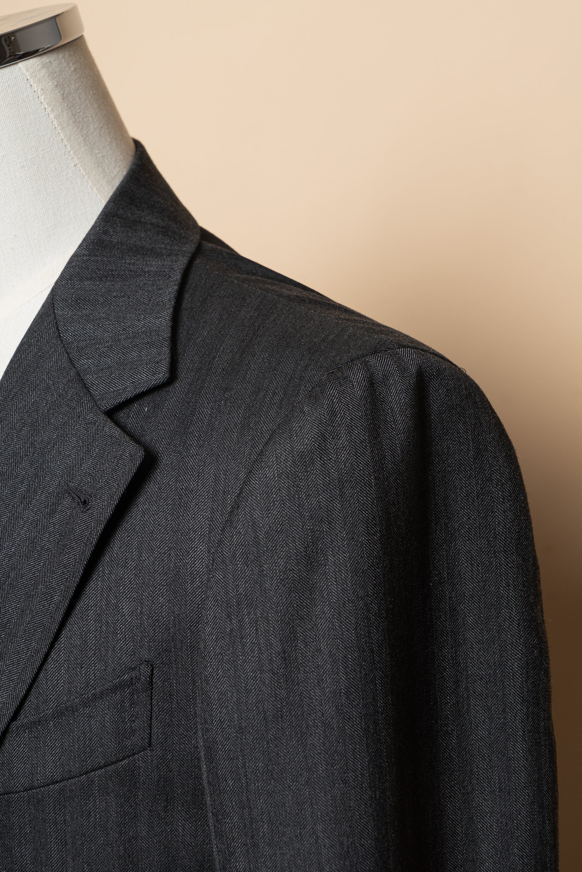 MTO Charcoal Herringbone Worsted Wool Suit #480