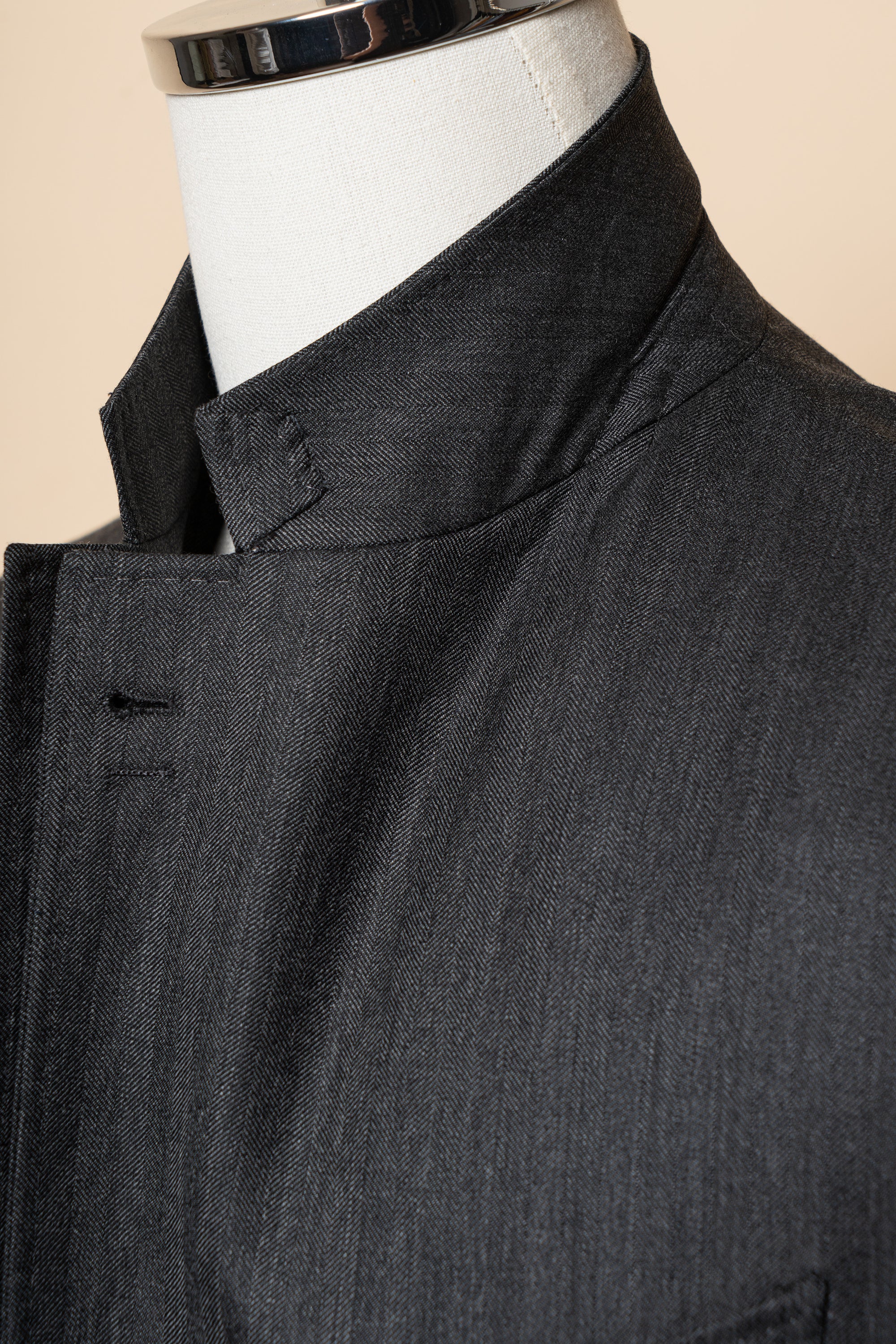 MTO Charcoal Herringbone Worsted Wool Suit #480