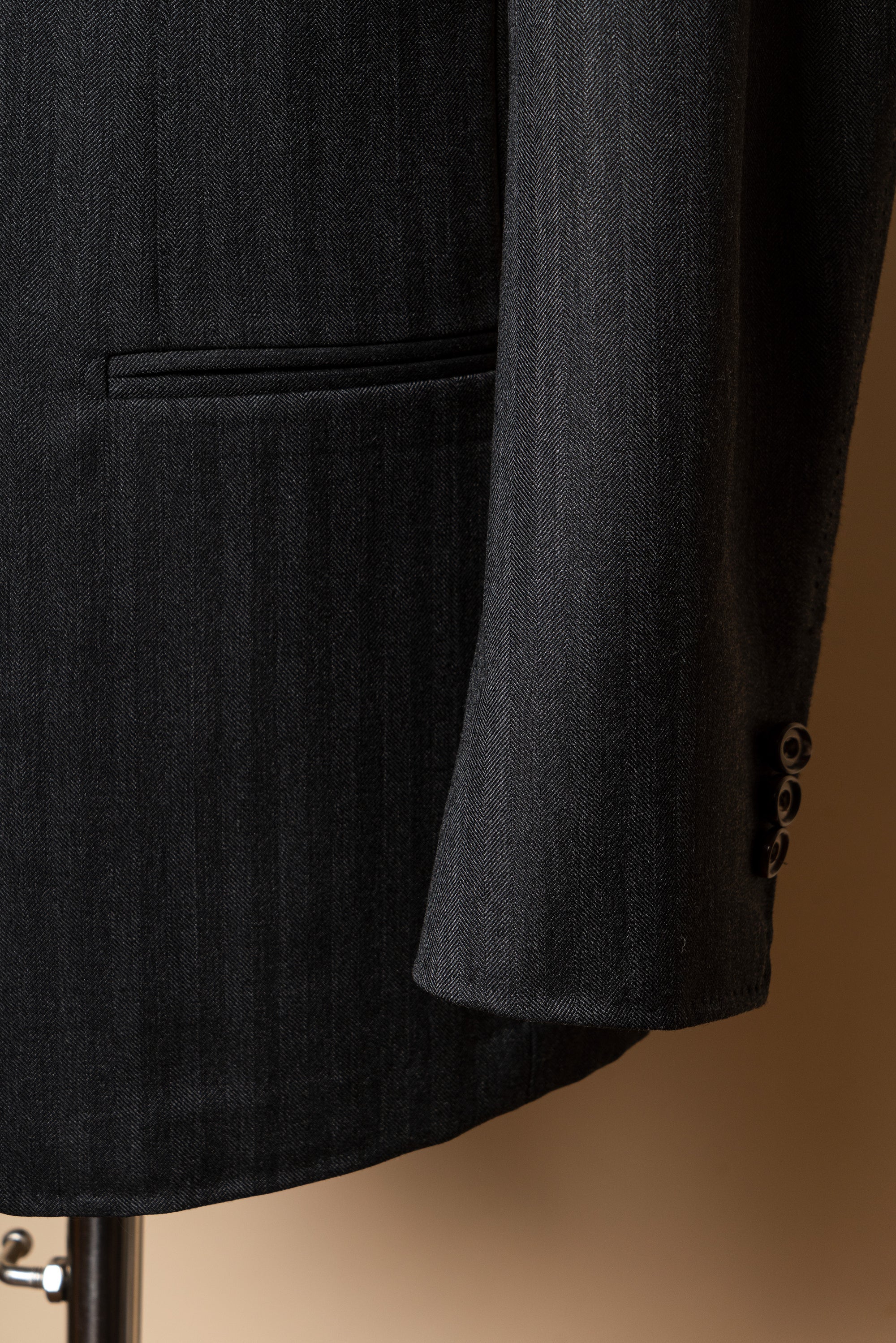 MTO Charcoal Herringbone Worsted Wool Suit #480