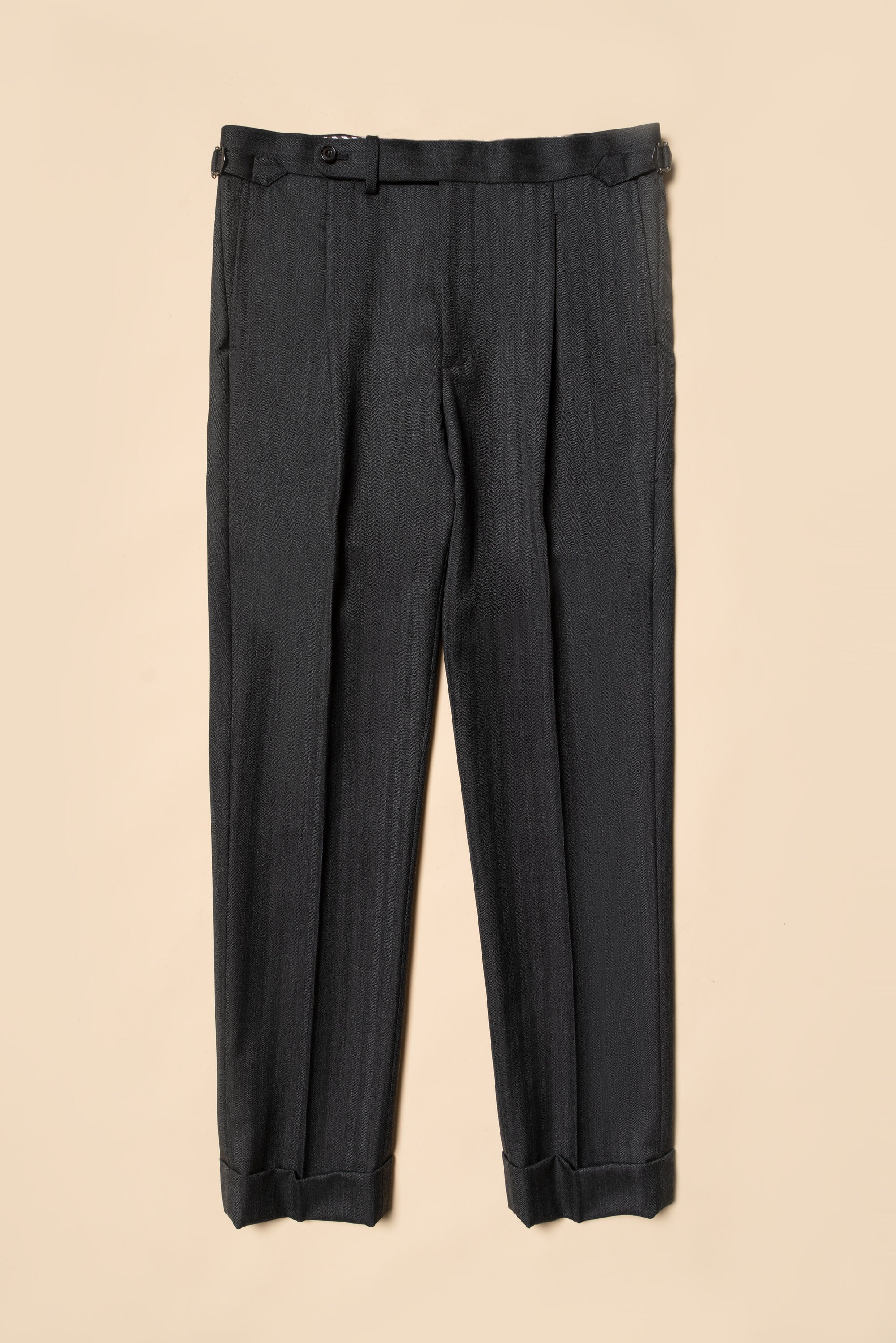 MTO Charcoal Herringbone Worsted Wool Suit #480