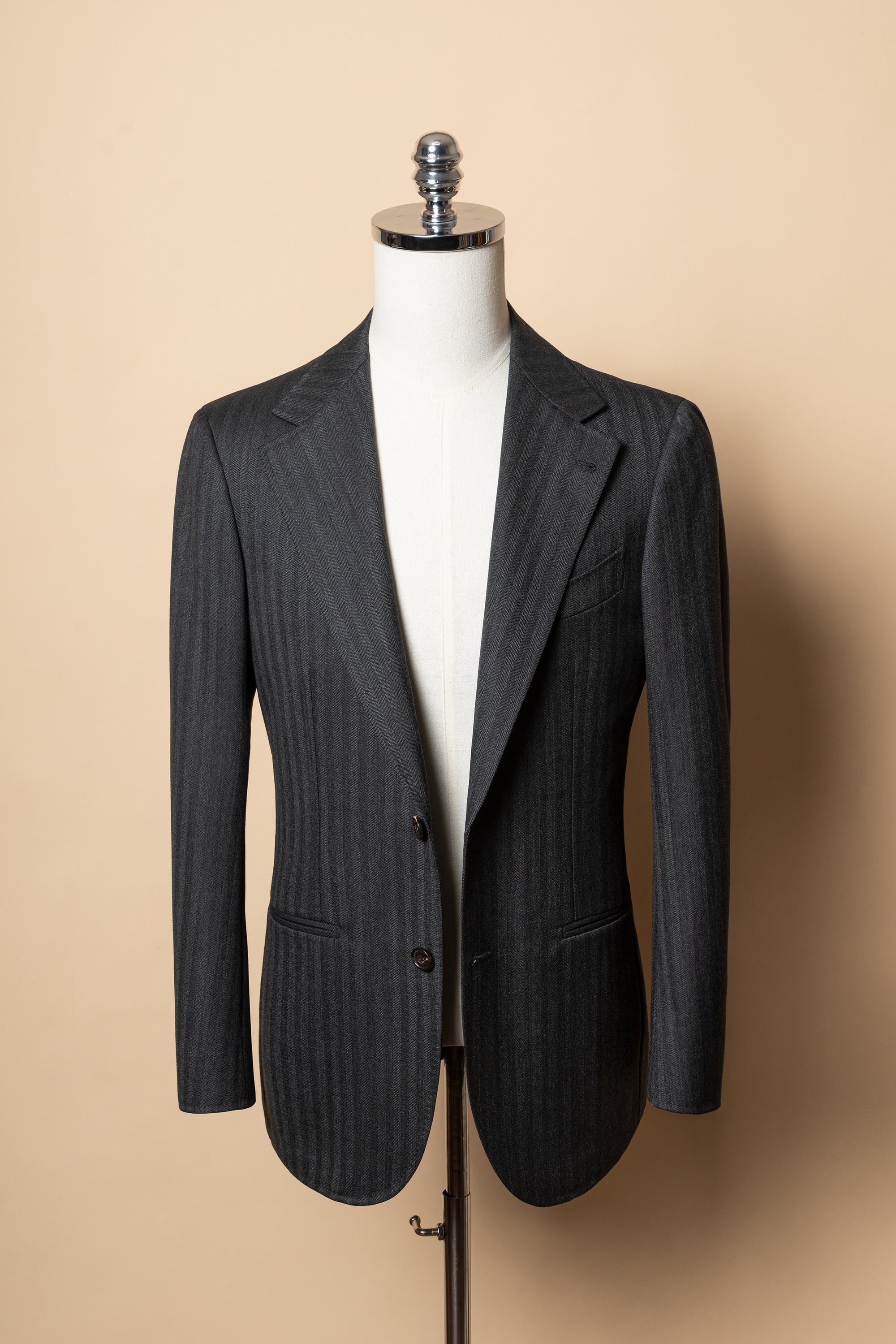 MTO Charcoal Herringbone Worsted Wool Suit #480