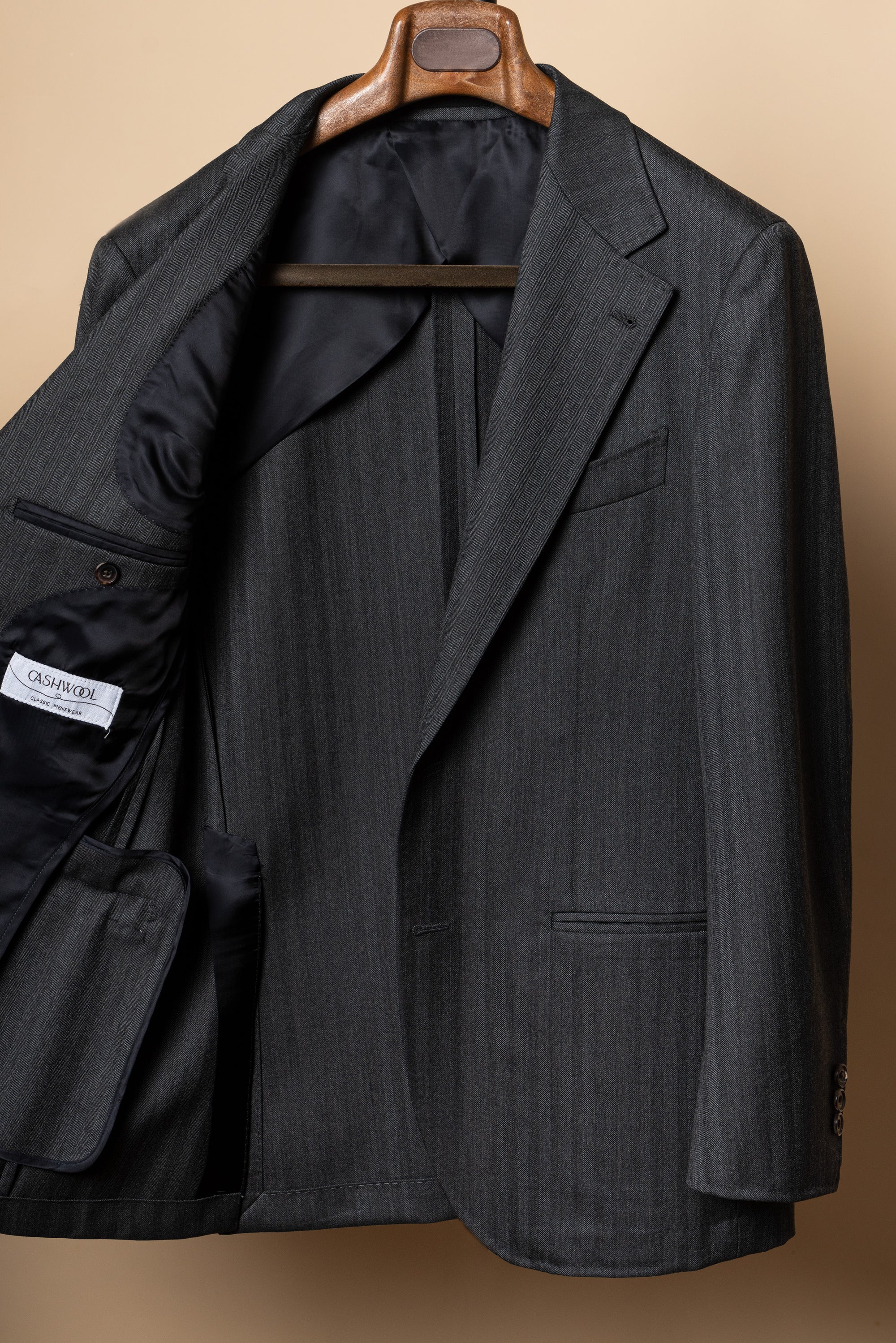 MTO Charcoal Herringbone Worsted Wool Suit #480