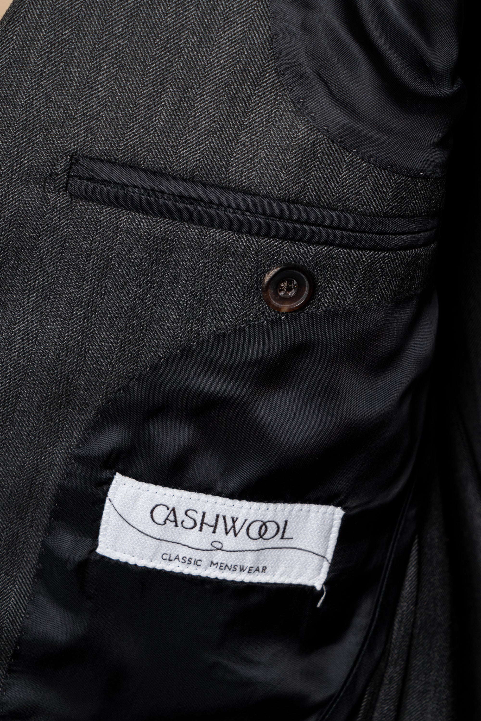 MTO Charcoal Herringbone Worsted Wool Suit #480