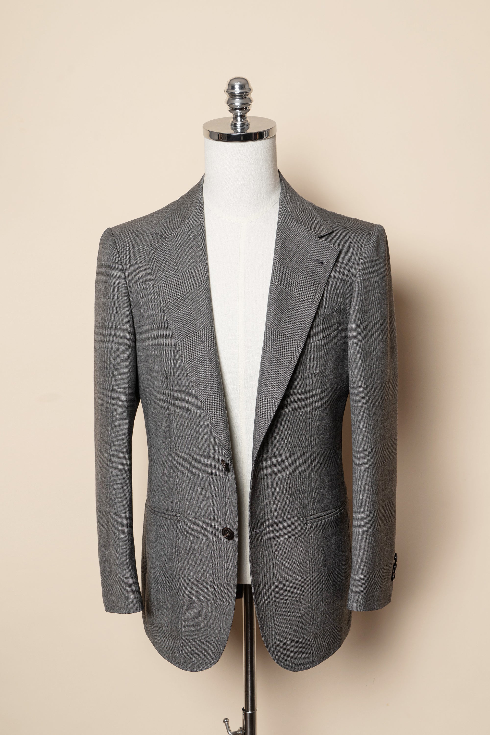 MTO Mid Grey Glen Check Worsted Wool Suit #481