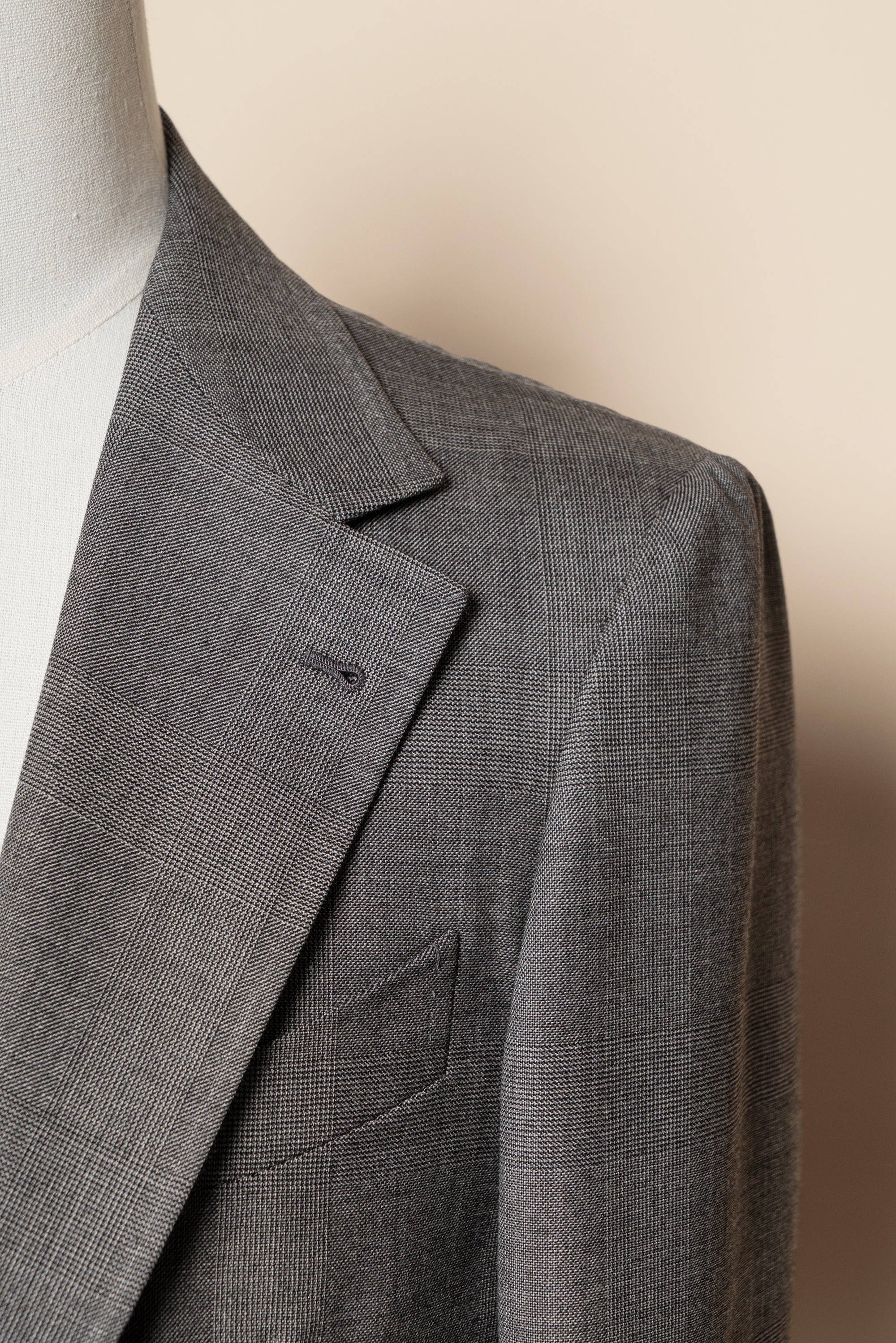 MTO Mid Grey Glen Check Worsted Wool Suit #481