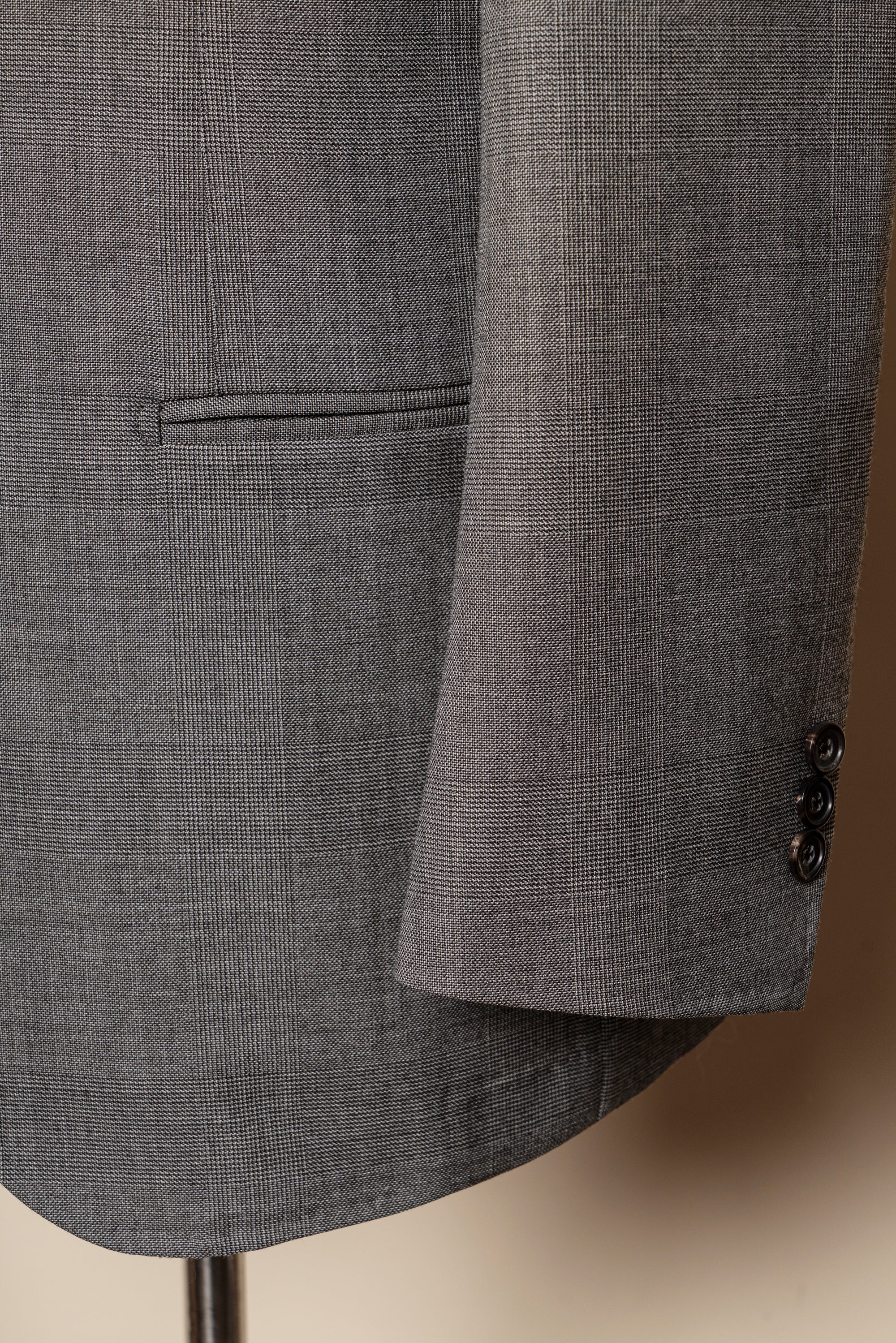MTO Mid Grey Glen Check Worsted Wool Suit #481