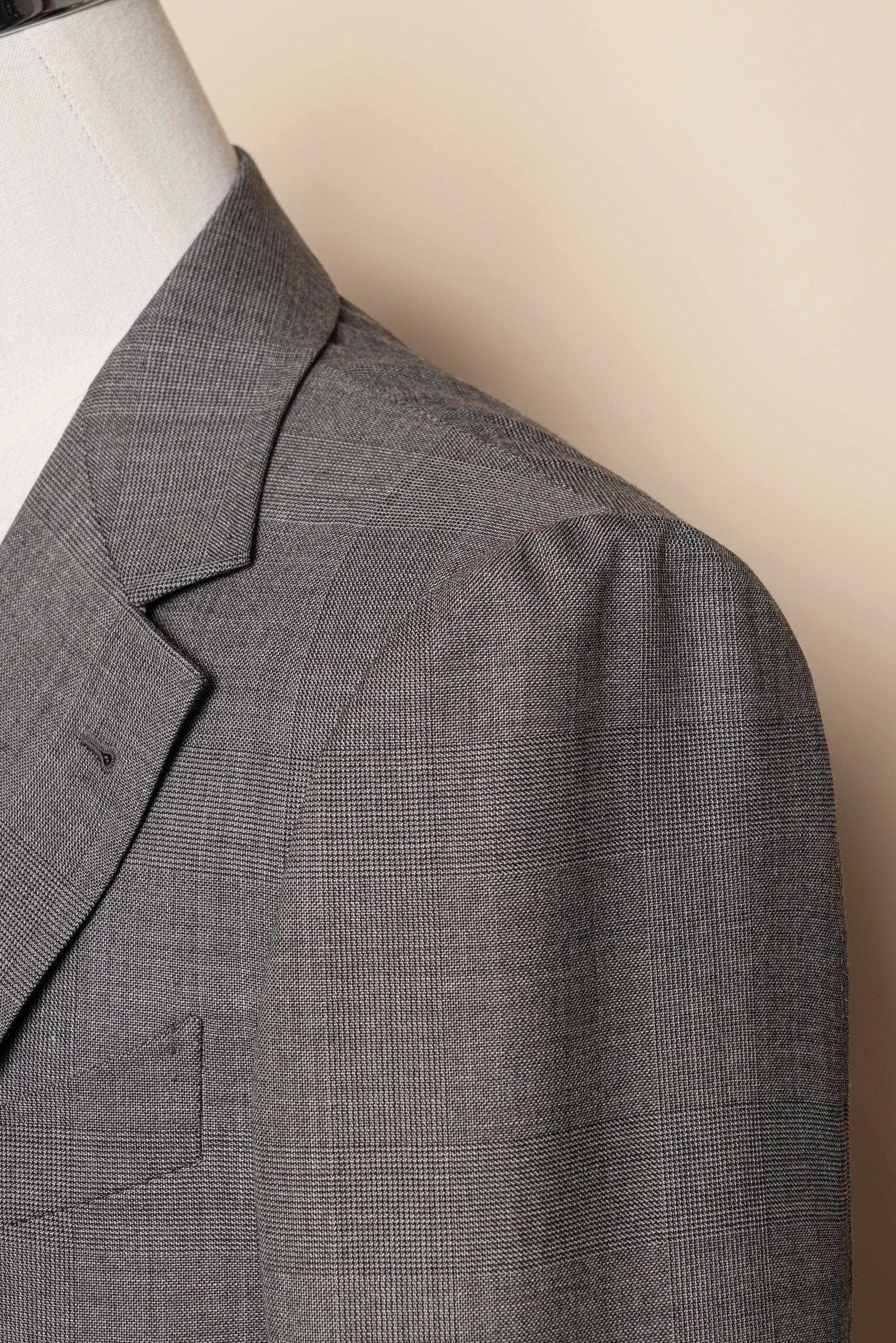 MTO Mid Grey Glen Check Worsted Wool Suit #481