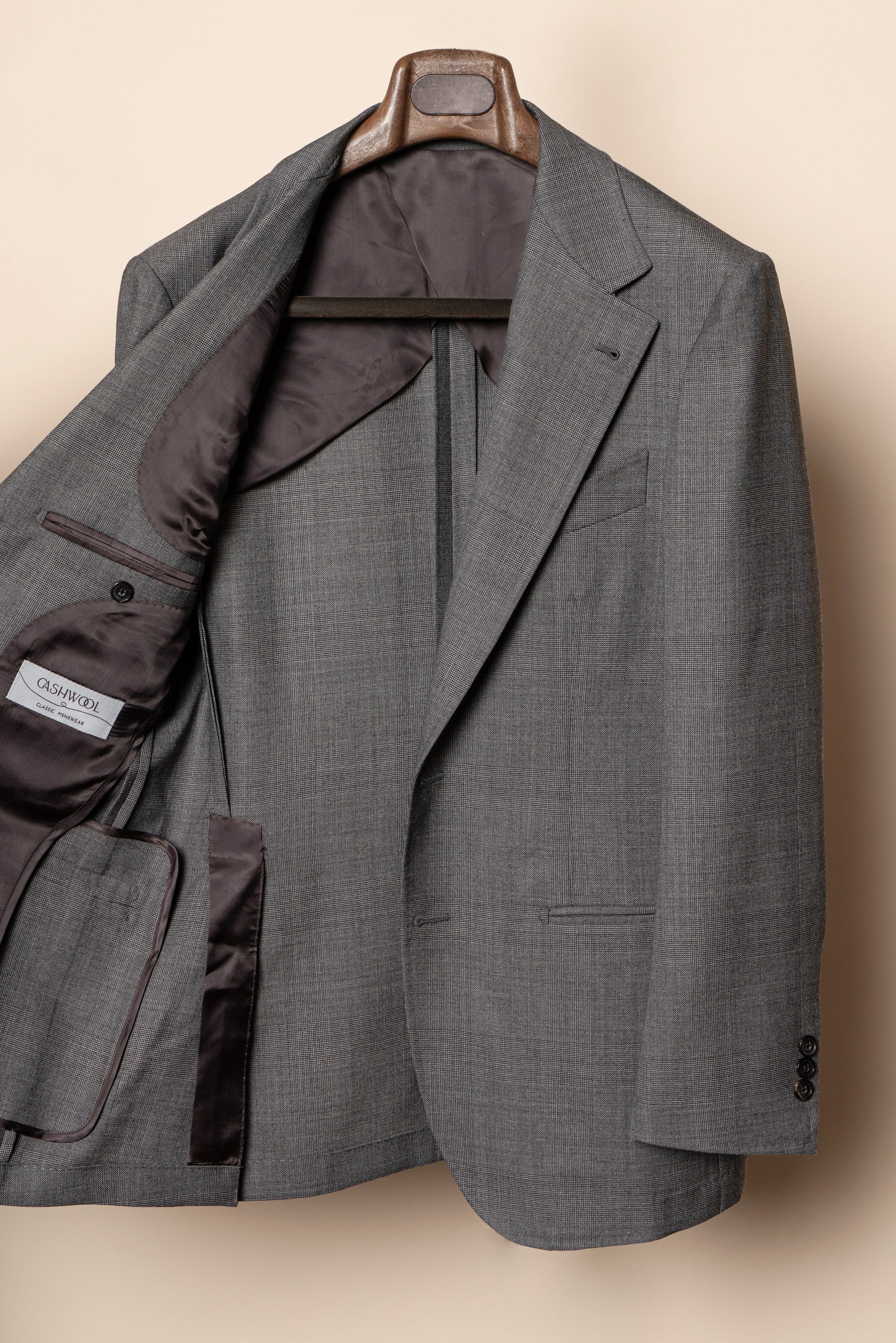 MTO Mid Grey Glen Check Worsted Wool Suit #481