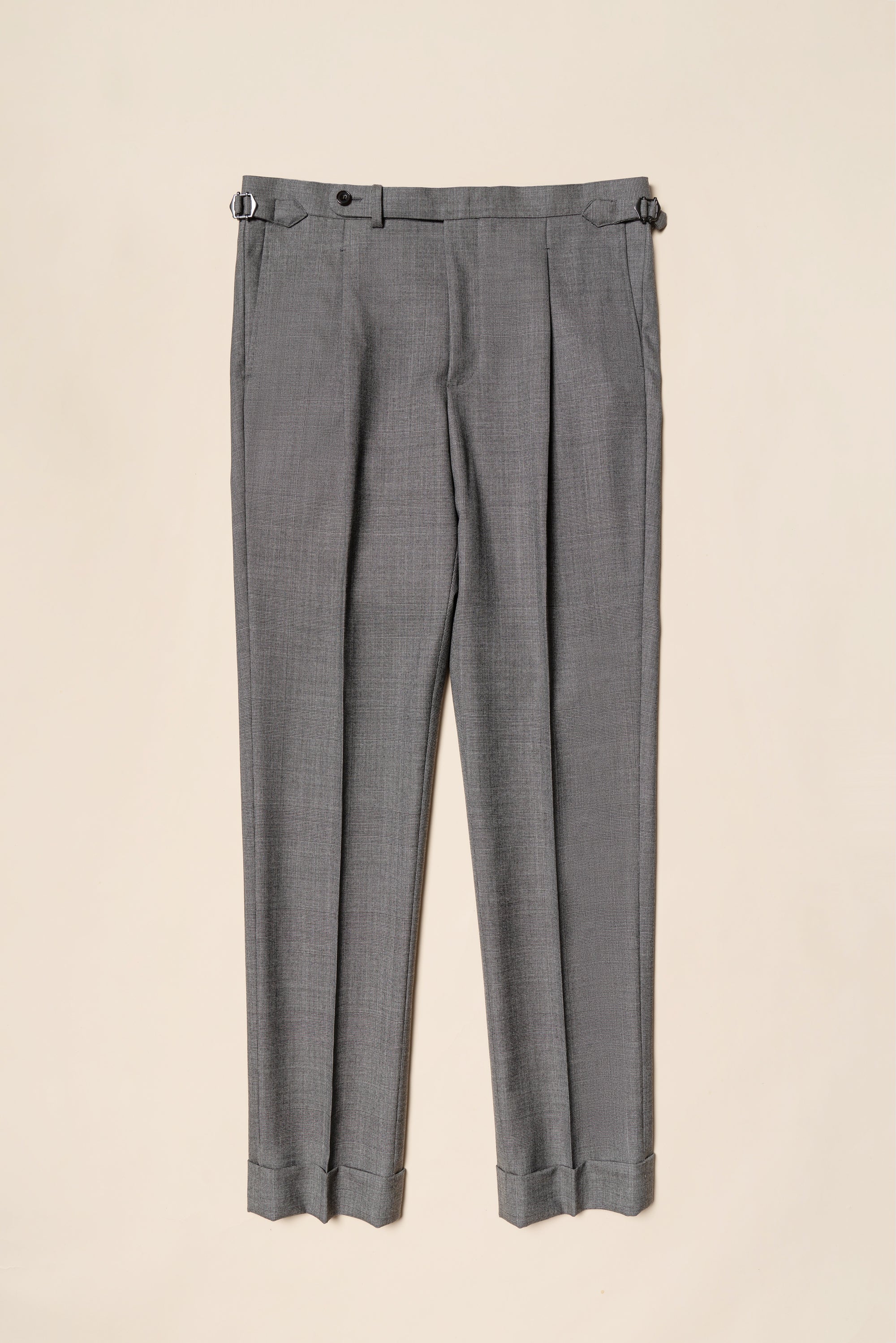 MTO Mid Grey Glen Check Worsted Wool Suit #481