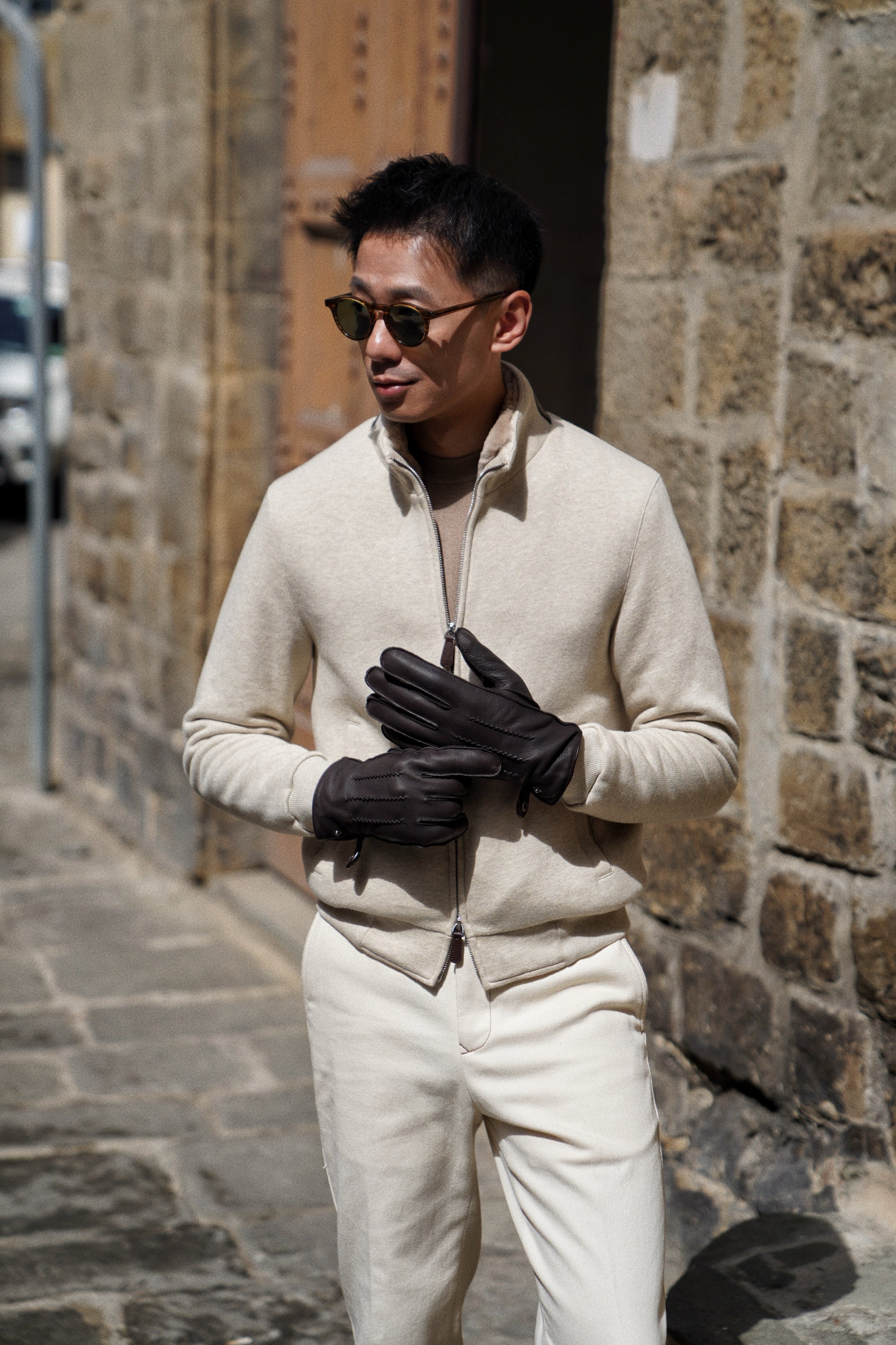 Beige Cotton Rex Fur Bomber Jacket #138