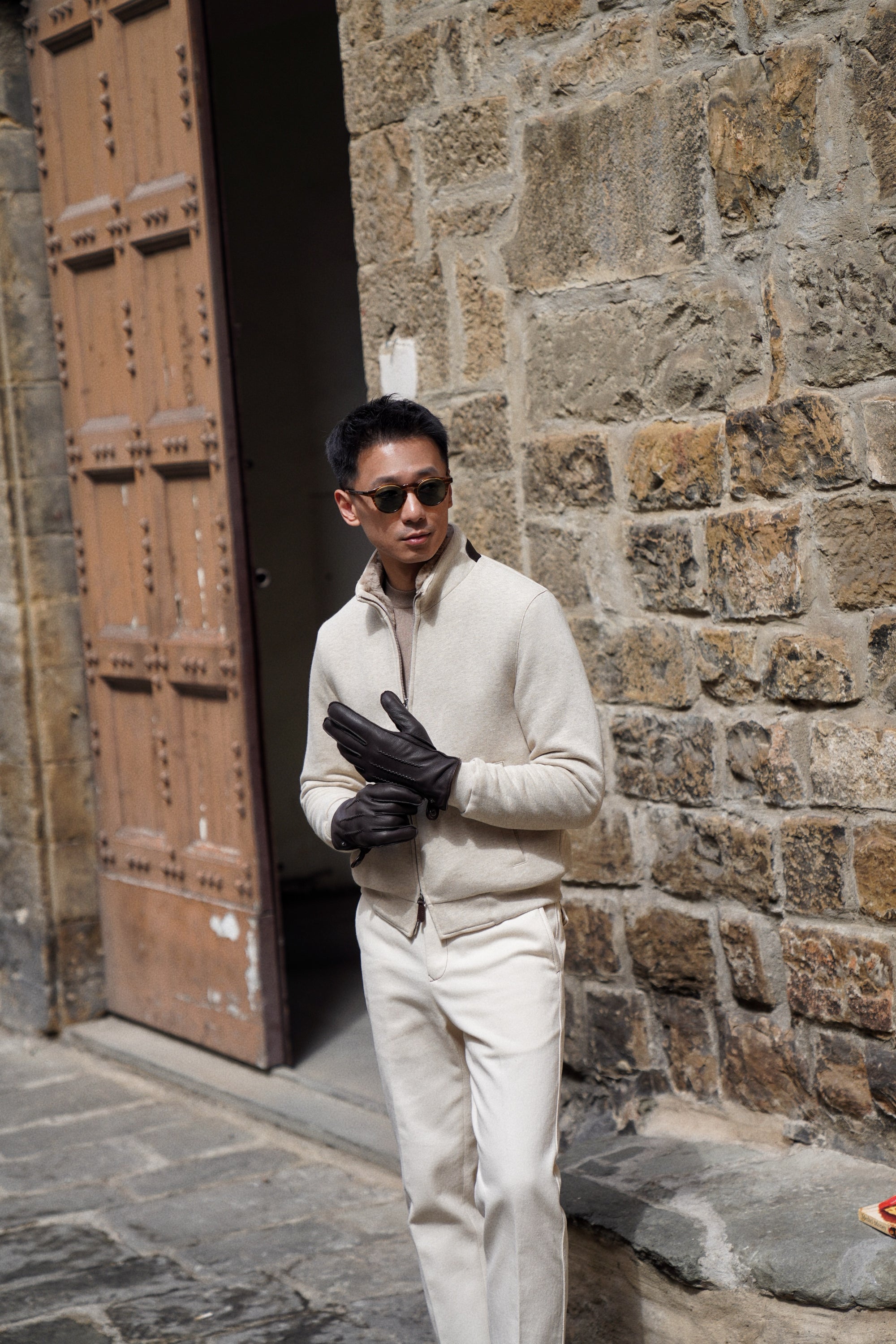 Beige Cotton Rex Fur Bomber Jacket #138