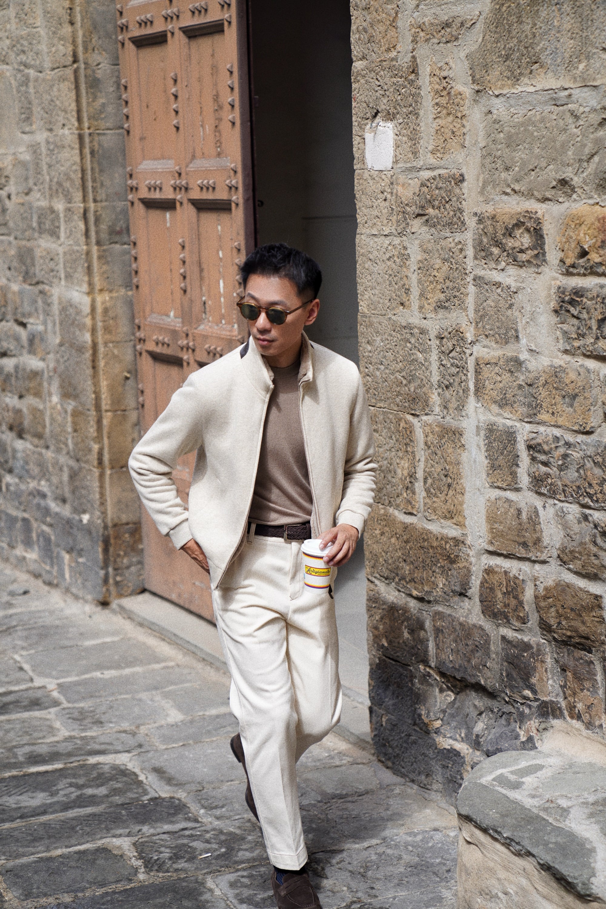 Beige Cotton Rex Fur Bomber Jacket #138