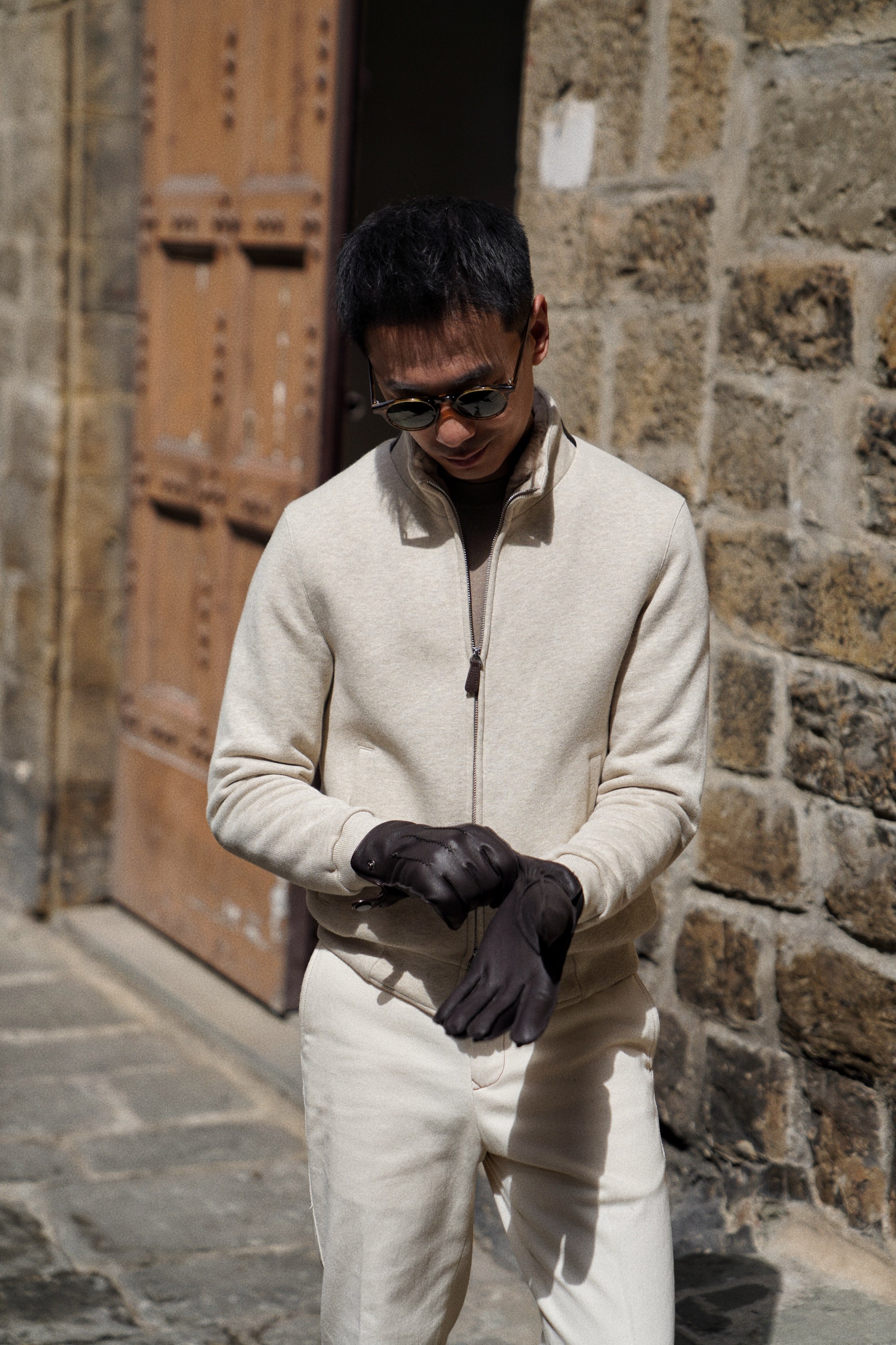 Beige Cotton Rex Fur Bomber Jacket #138