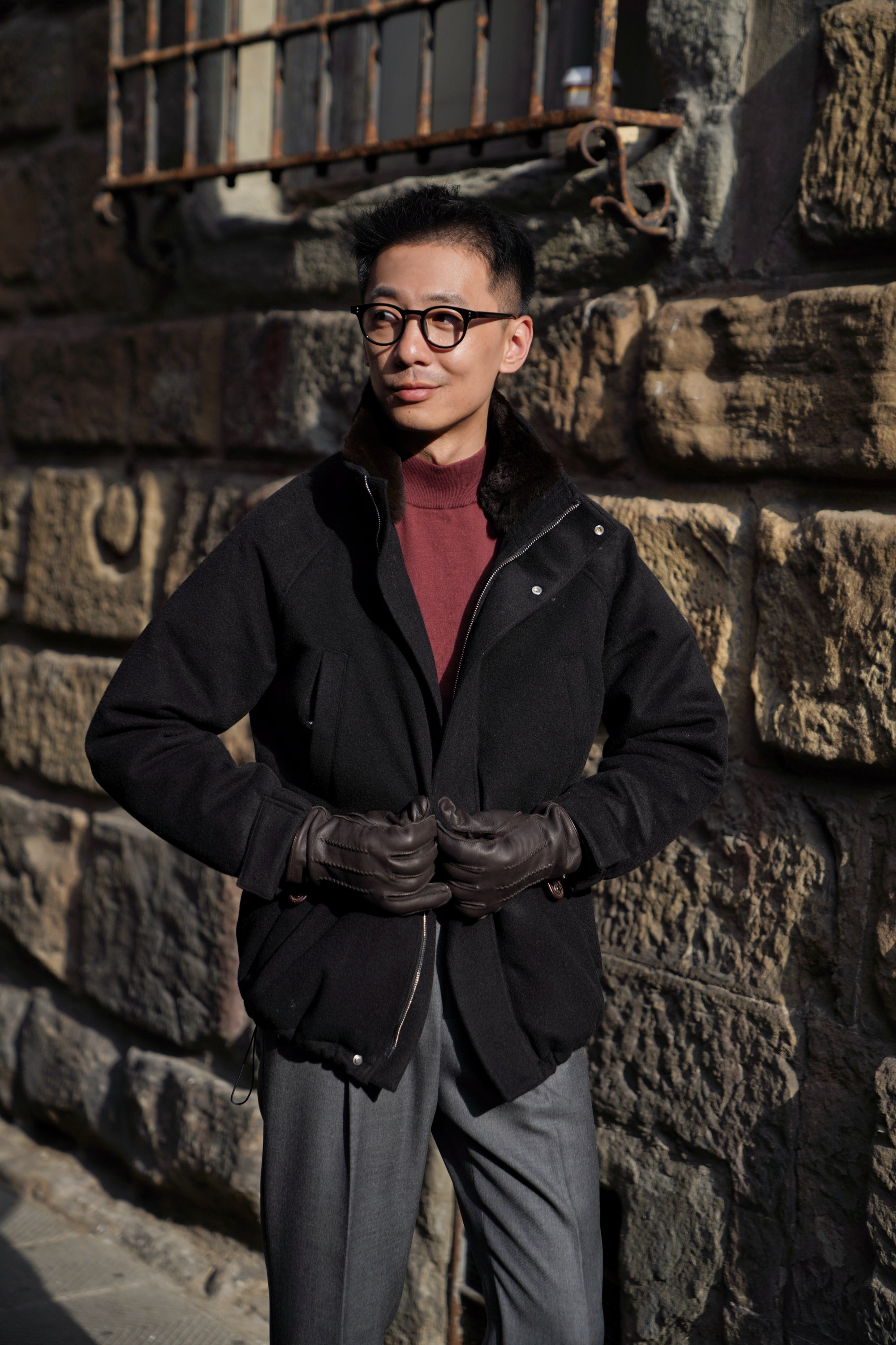 Black Wool Cashmere Down Ski Jacket #165