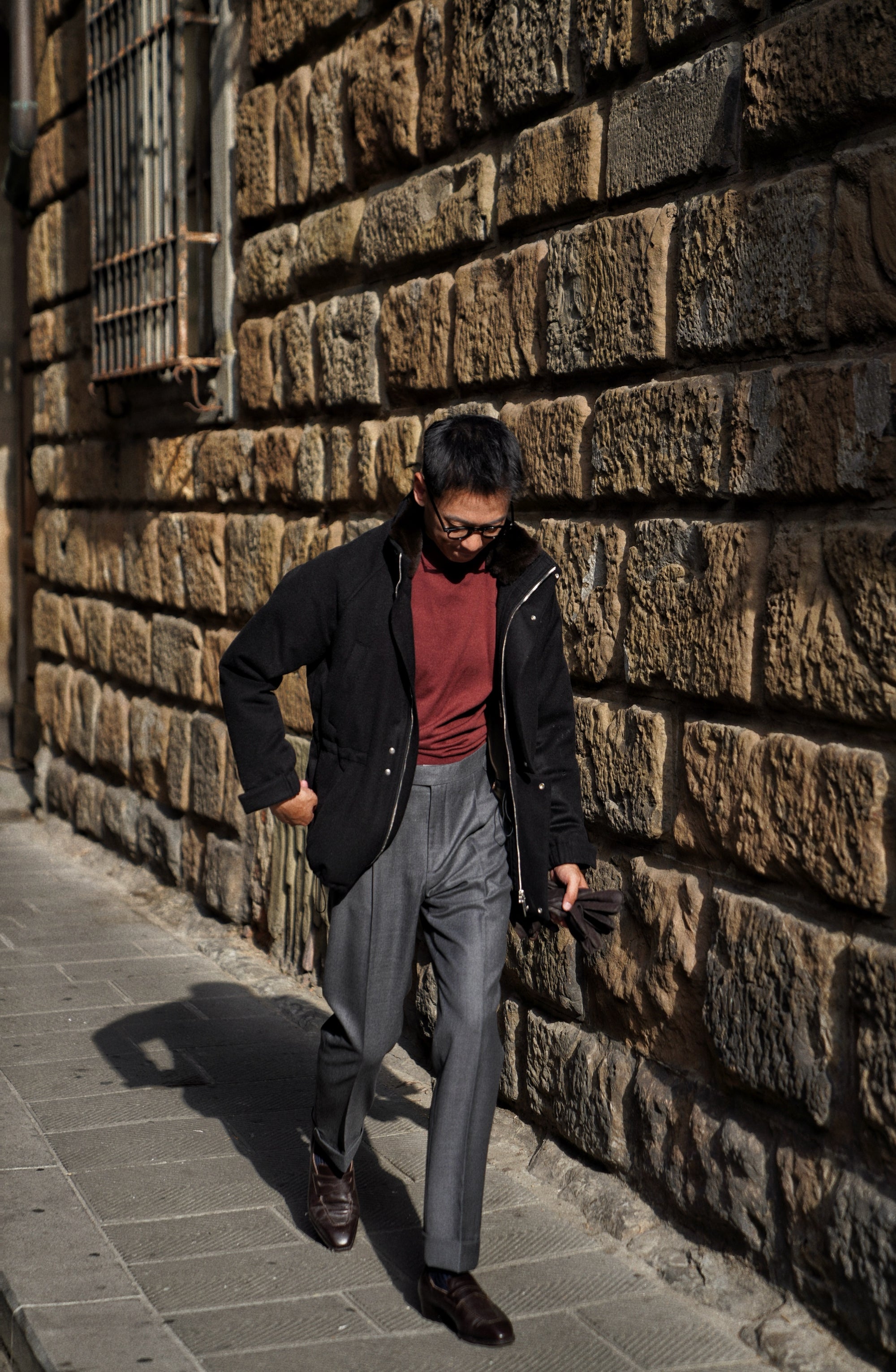 Black Wool Cashmere Down Ski Jacket #165