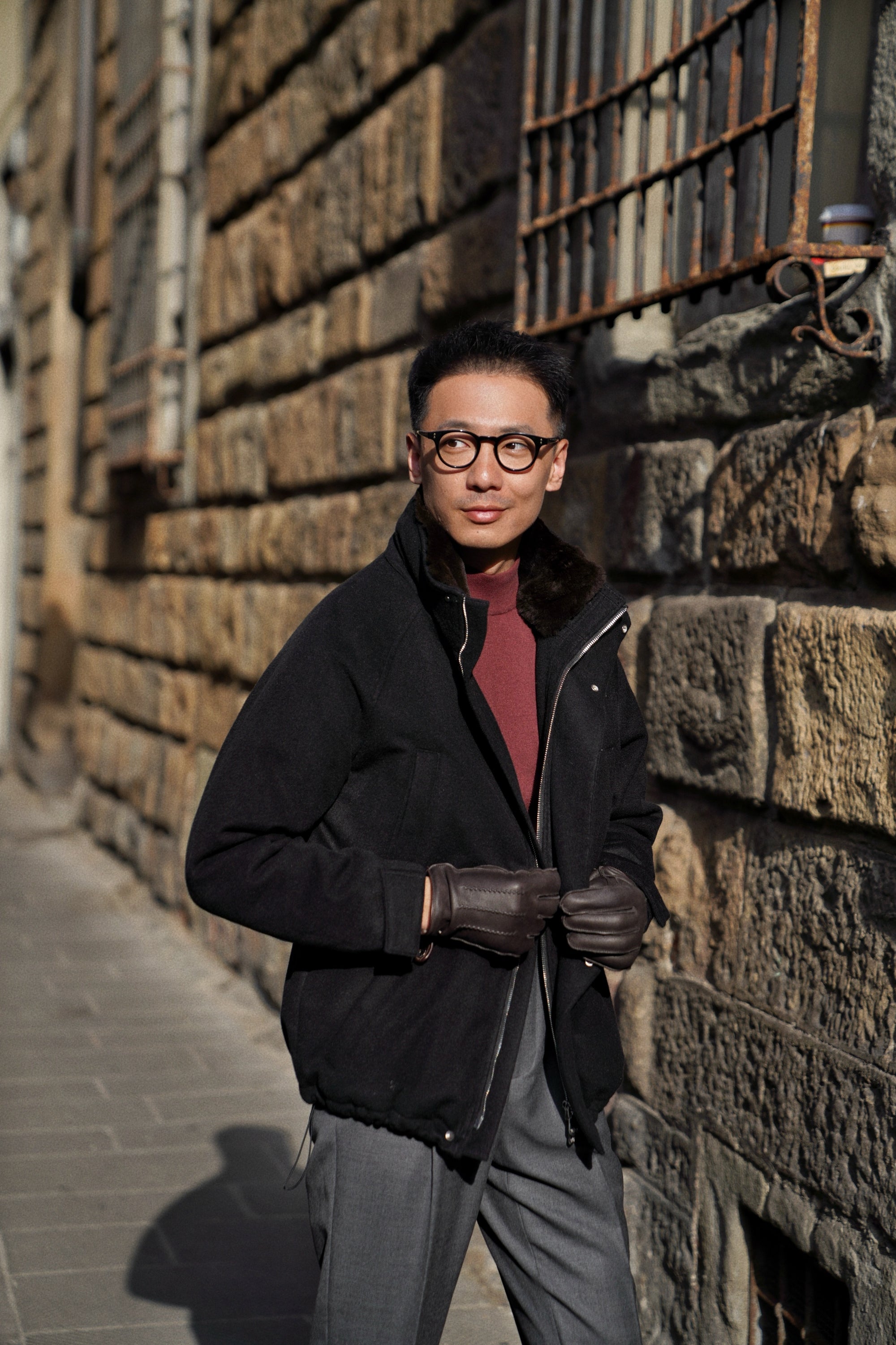 Black Wool Cashmere Down Ski Jacket #165