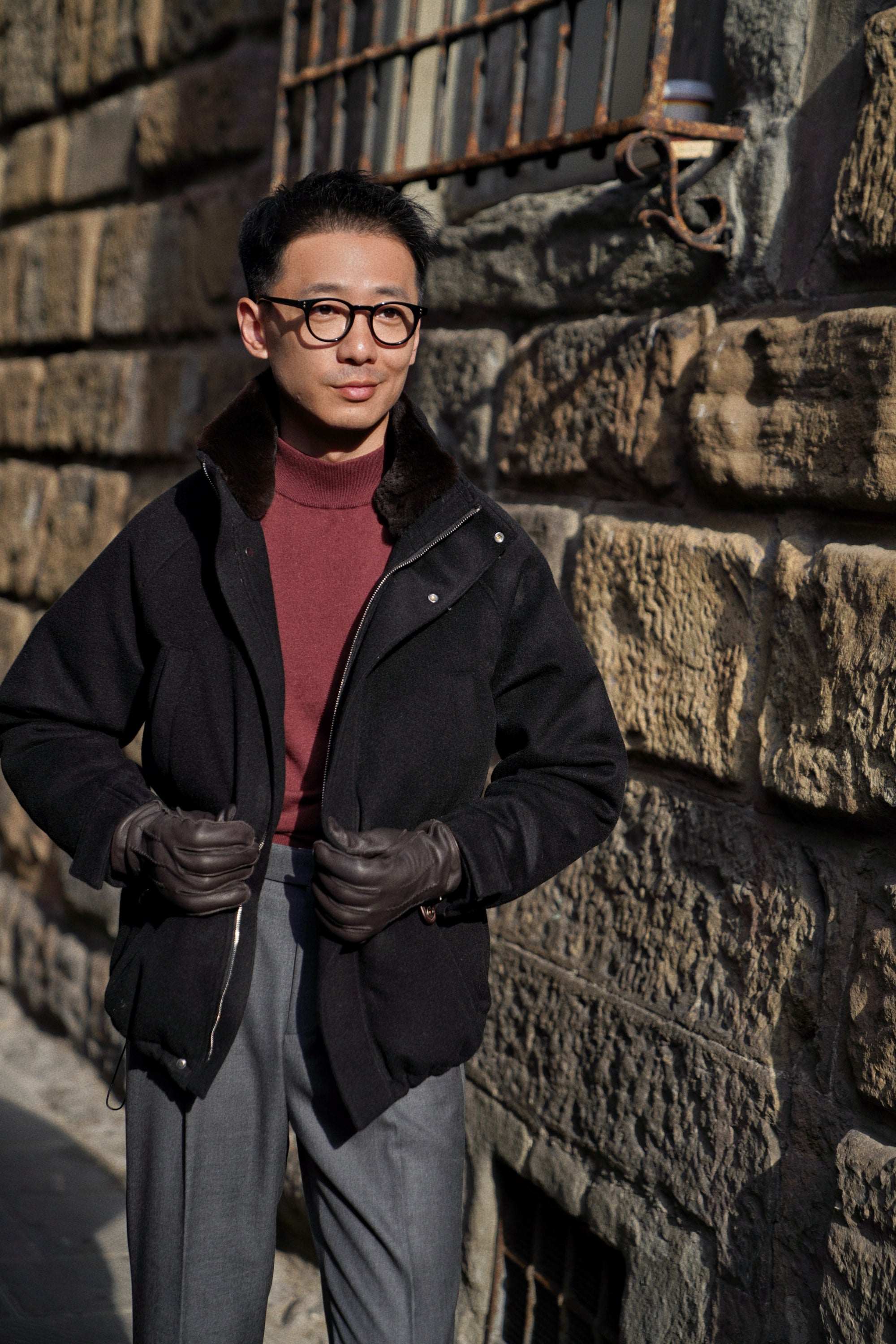 Black Wool Cashmere Down Ski Jacket #165