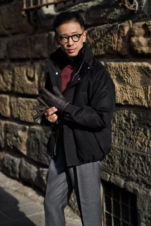 Black Wool Cashmere Down Ski Jacket #165
