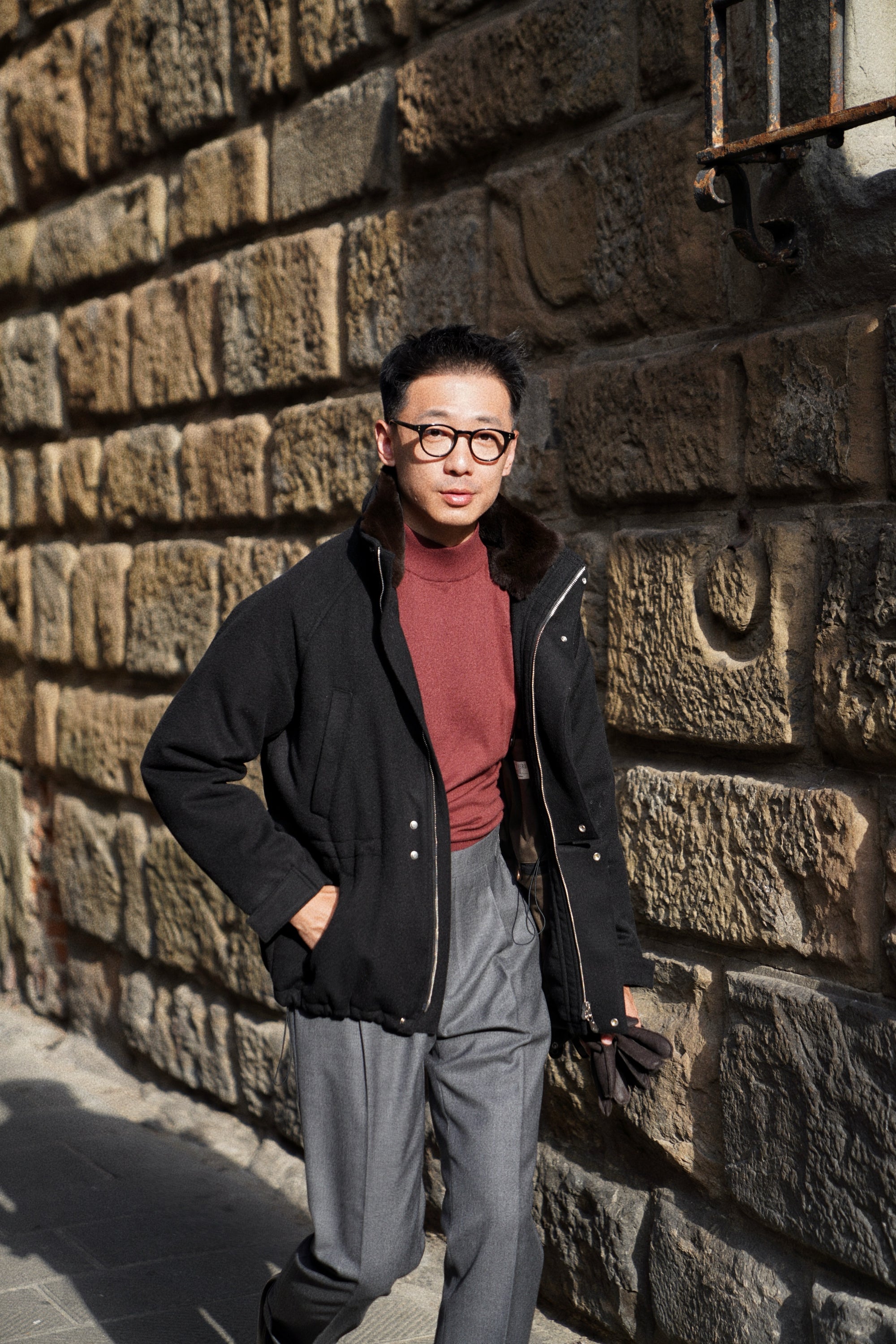 Black Wool Cashmere Down Ski Jacket #165