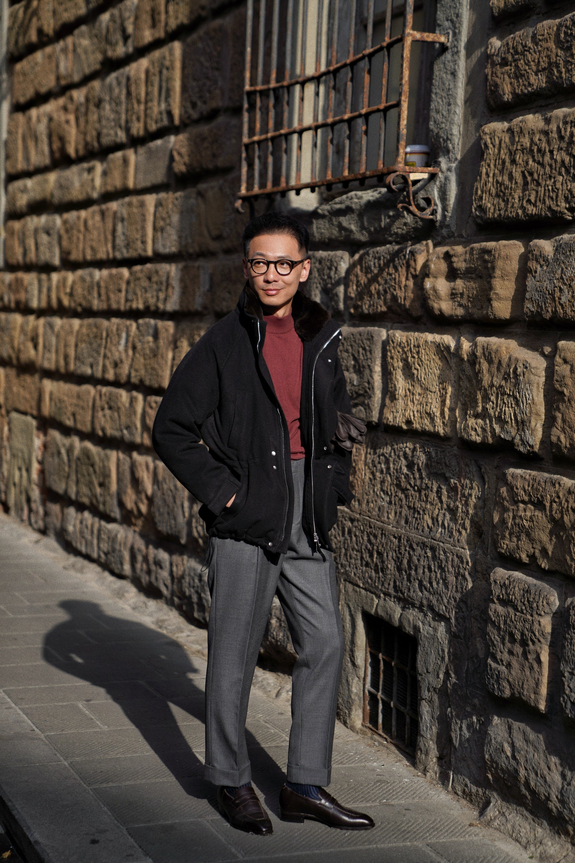 Black Wool Cashmere Down Ski Jacket #165