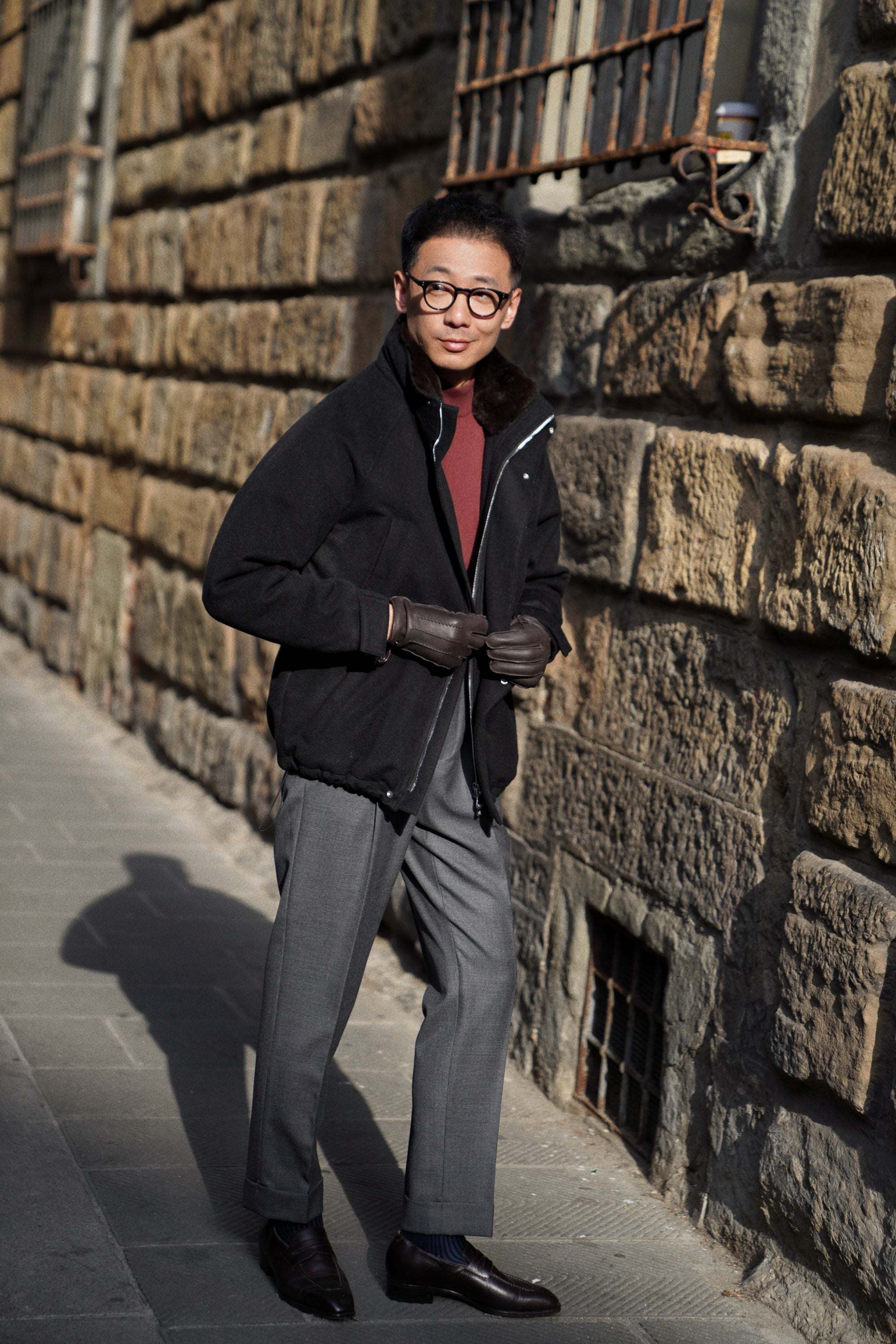 Black Wool Cashmere Down Ski Jacket #165