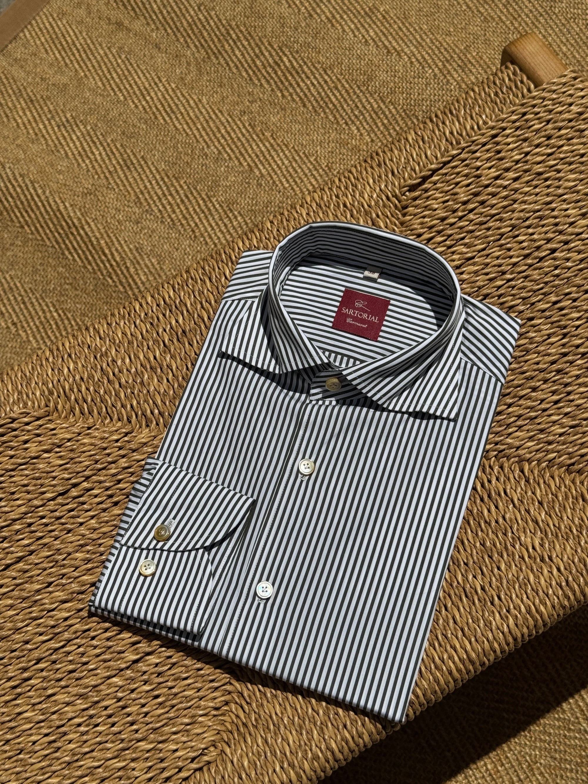 MTO Handcrafted Brown Stripe Albini Cotton Shirt #60
