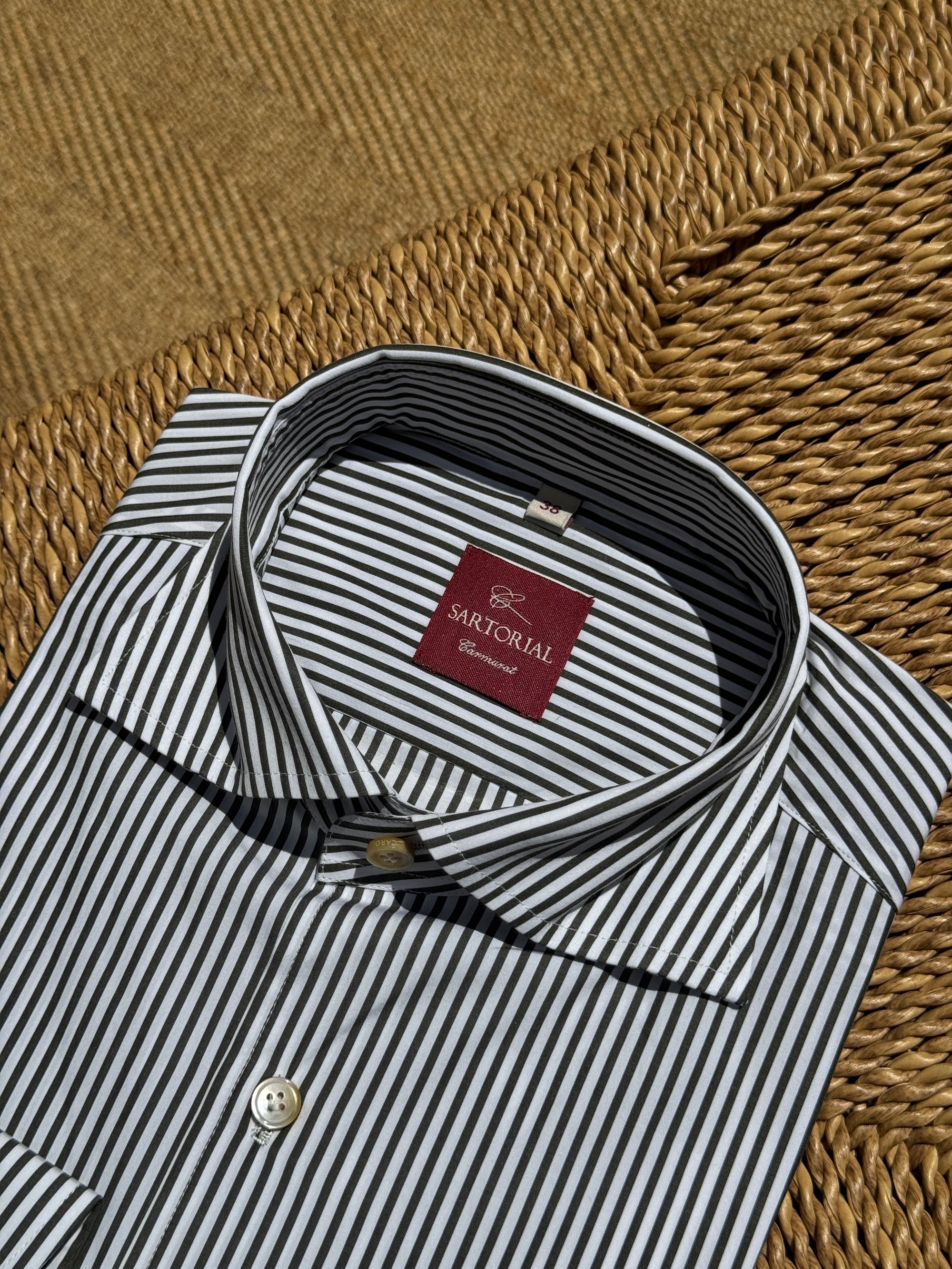 MTO Handcrafted Brown Stripe Albini Cotton Shirt #60