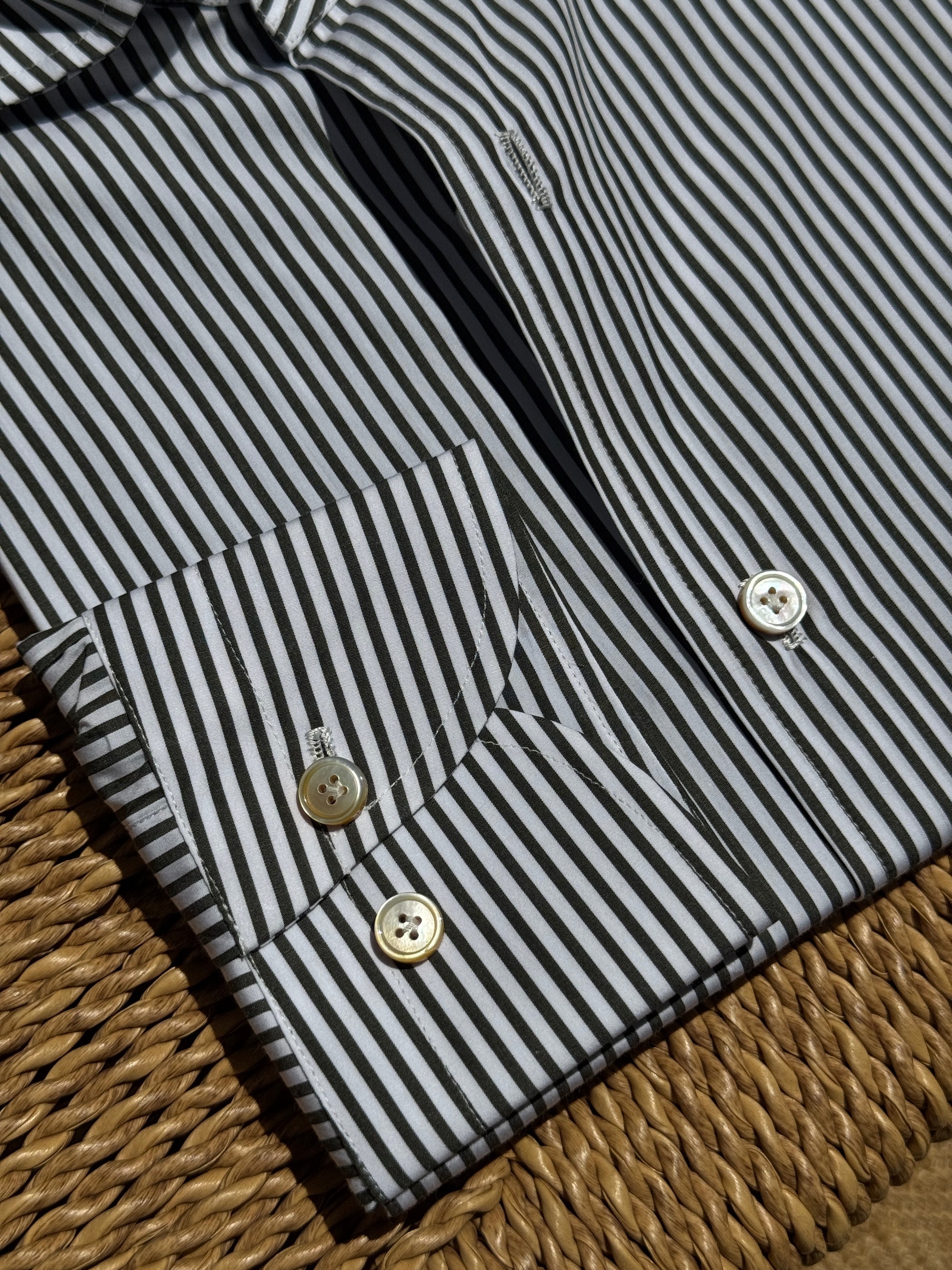 MTO Handcrafted Brown Stripe Albini Cotton Shirt #60