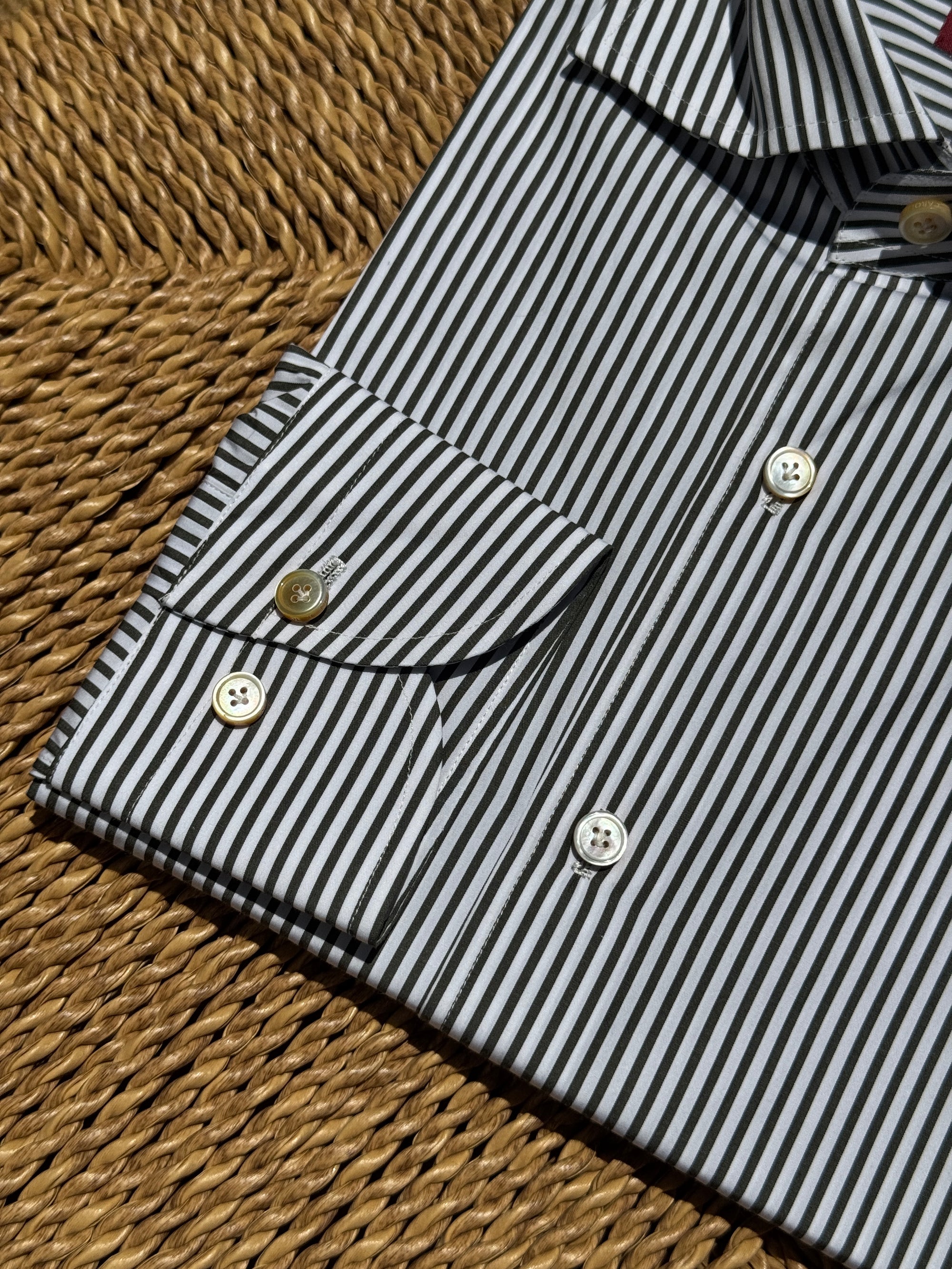 MTO Handcrafted Brown Stripe Albini Cotton Shirt #60